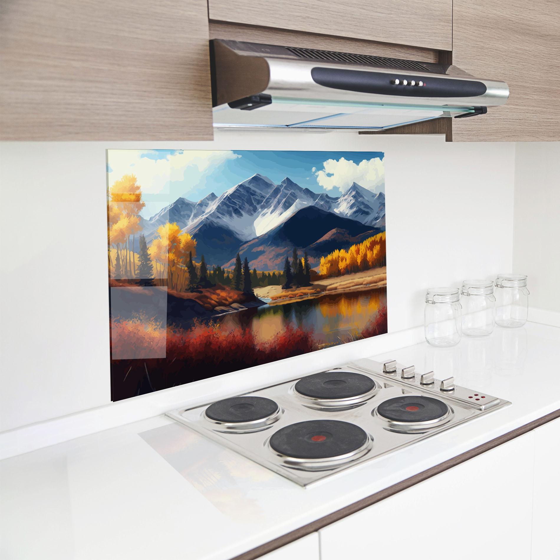 Küchenrückwand Glas Lake Autumn View mockup 8