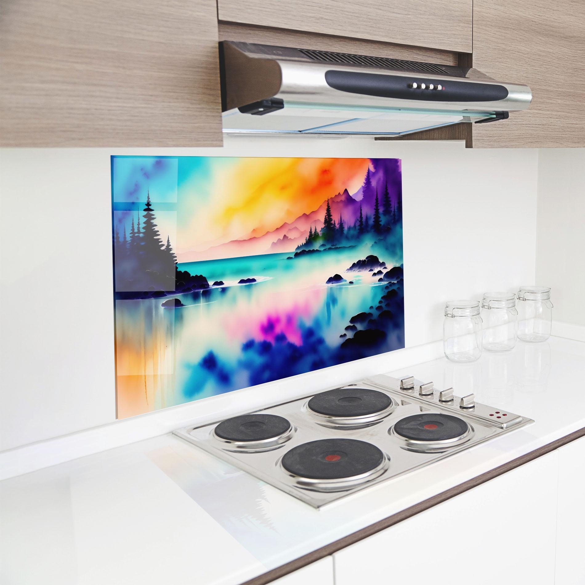 Küchenrückwand Glas Lake Painting mockup 8