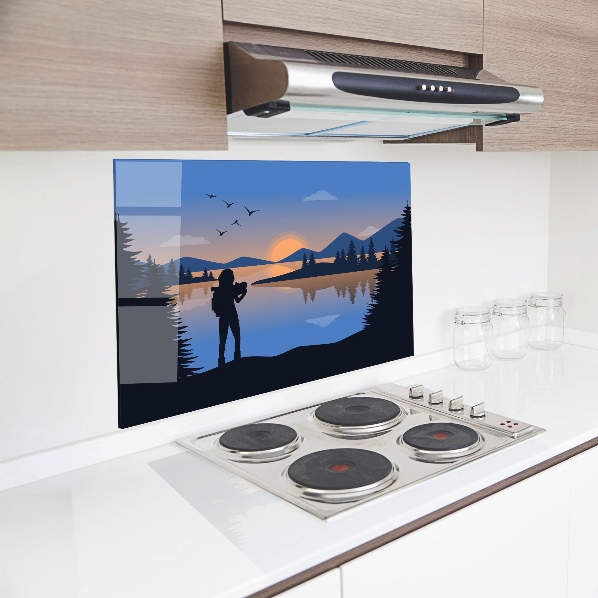 Küchenrückwand Glas Lake Woman View mockup 8