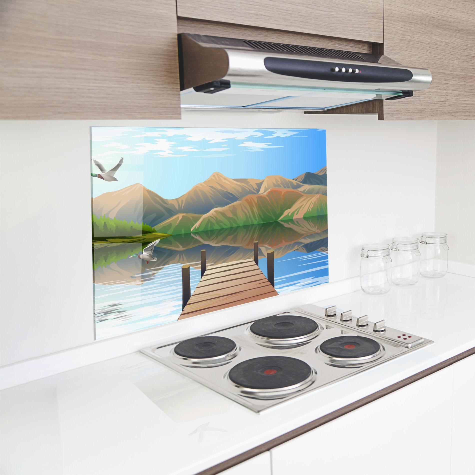 Küchenrückwand Glas Morning Lake mockup 8