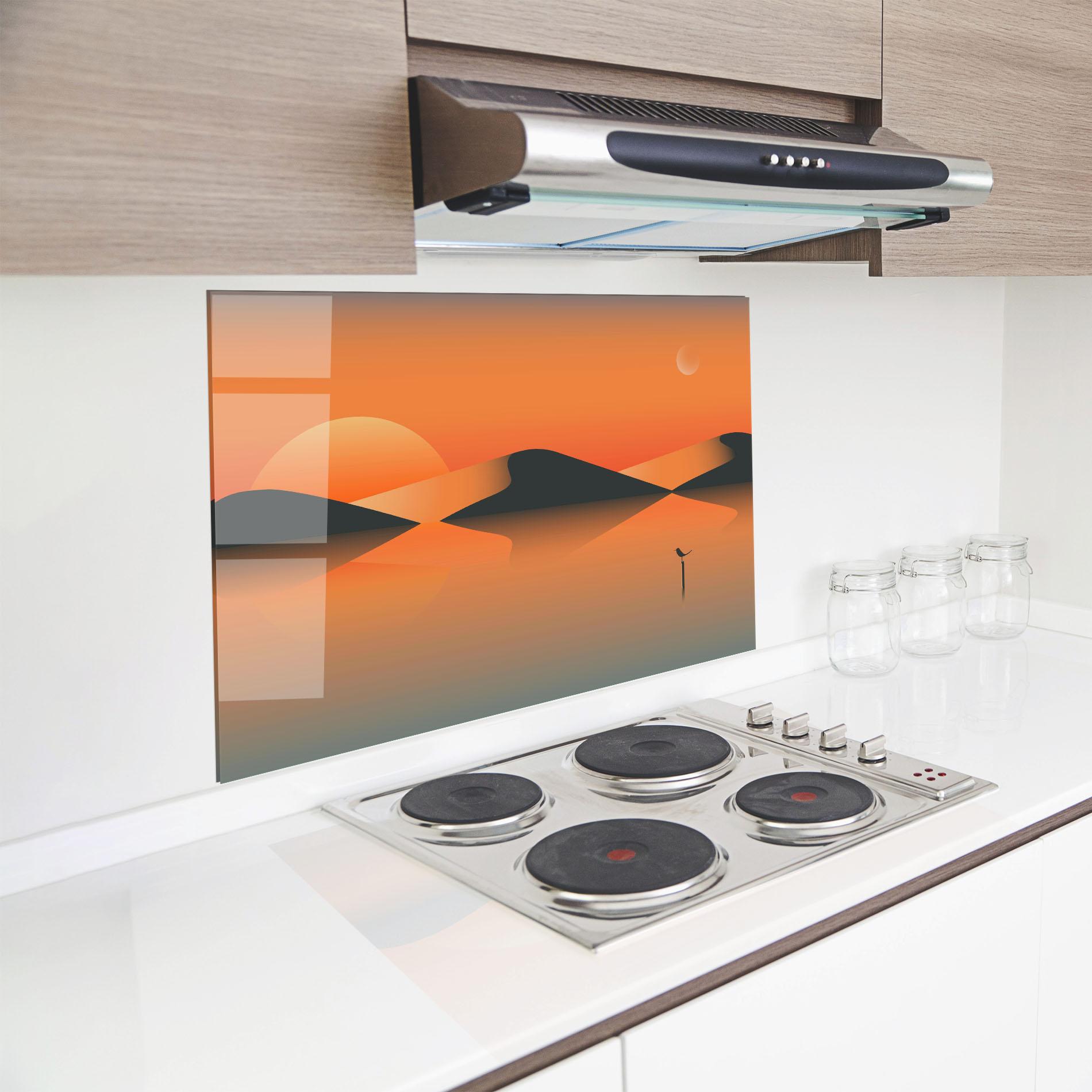 Küchenrückwand Glas Orange Bird Lake 01 mockup 8
