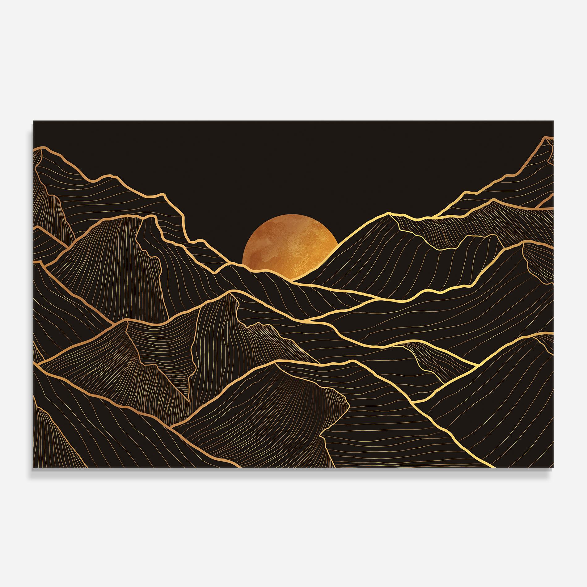 Küchenrückwand Glas Black Gold Mountains mockup 0