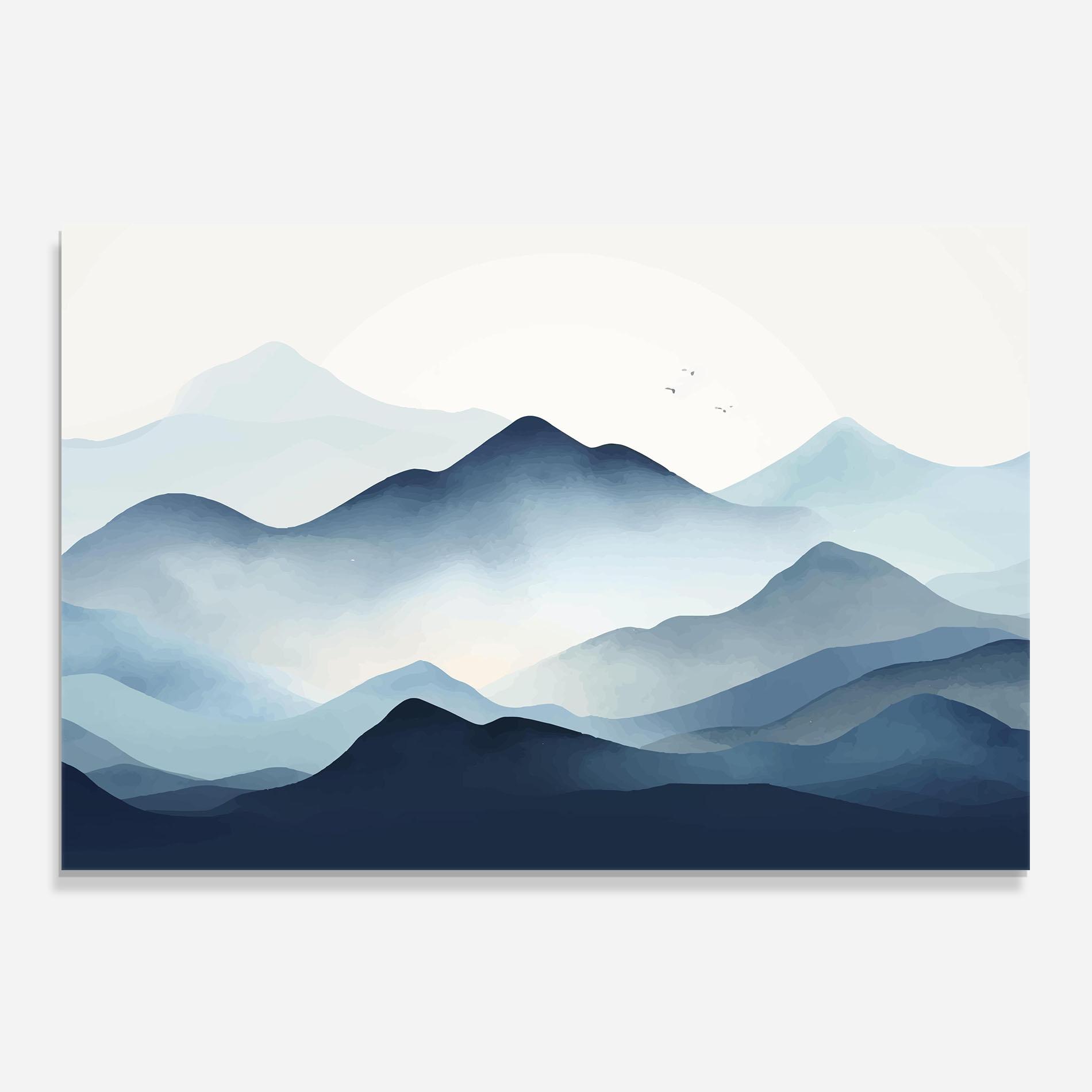 Küchenrückwand Glas Blue Foggy Mountain mockup 0