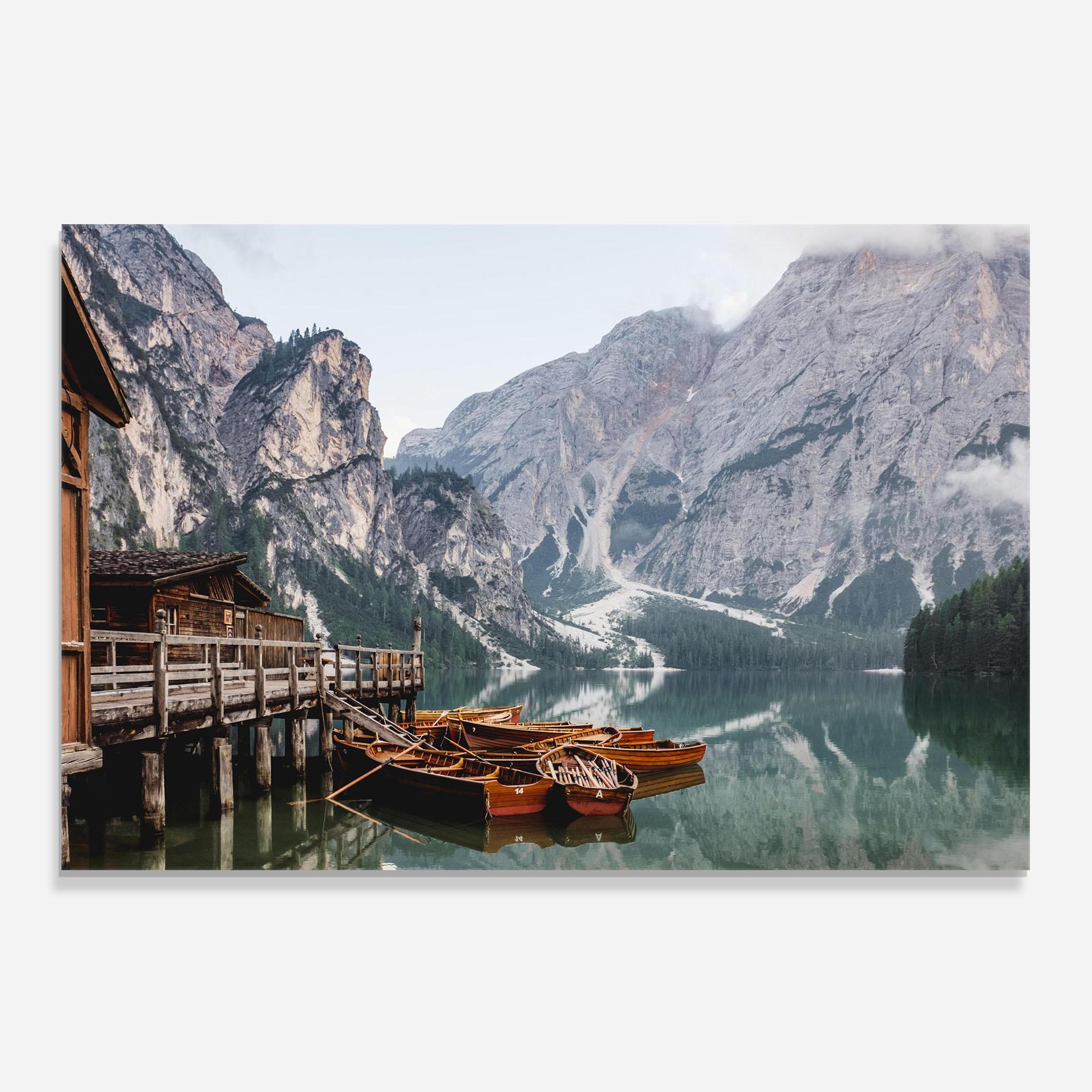 Küchenrückwand Glas Boat Lake Mountain mockup 0