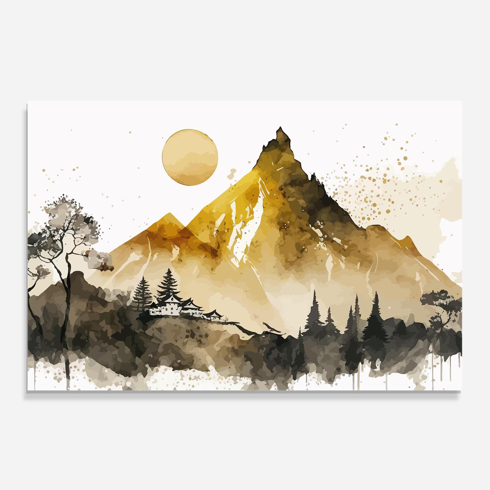 Küchenrückwand Glas Gold Mountain Art mockup 0