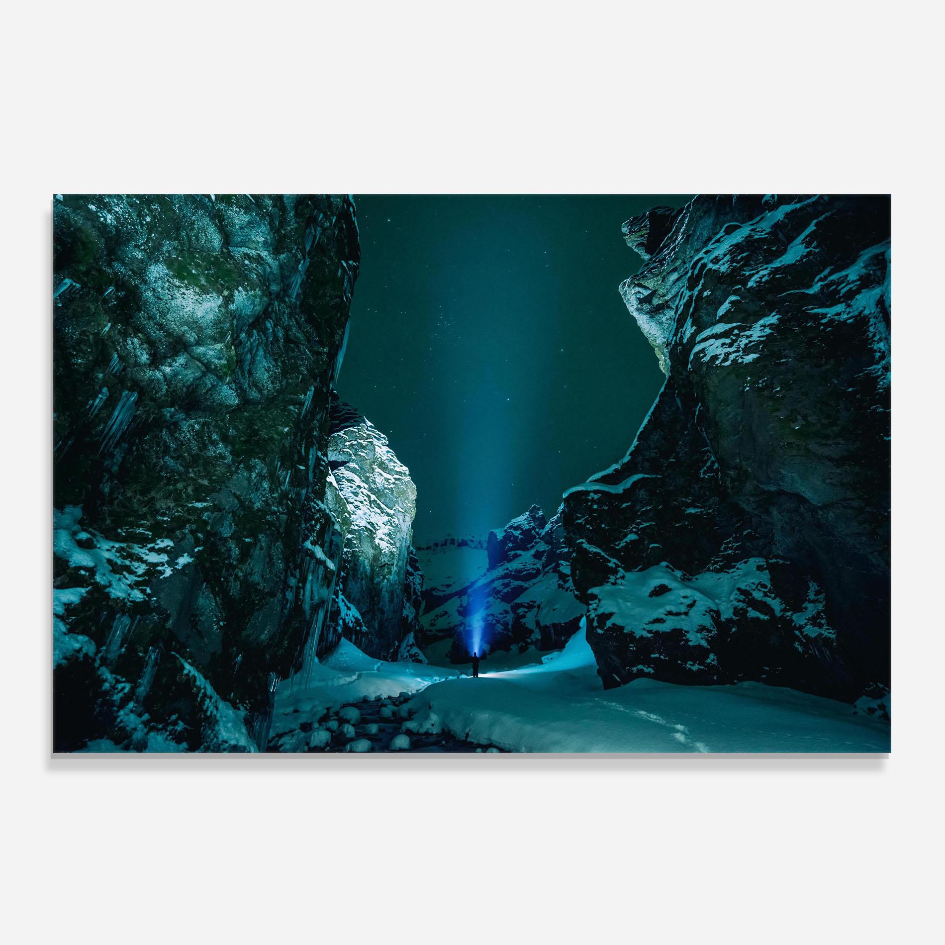 Küchenrückwand Glas Green Light Mountain mockup 0