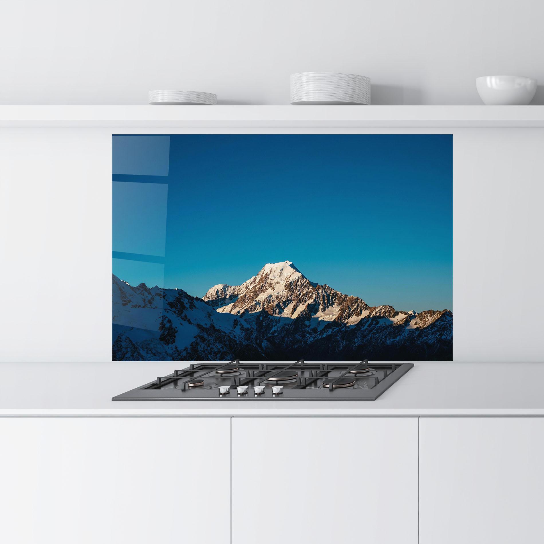 Küchenrückwand Glas Blue Snowy Mountain mockup 9