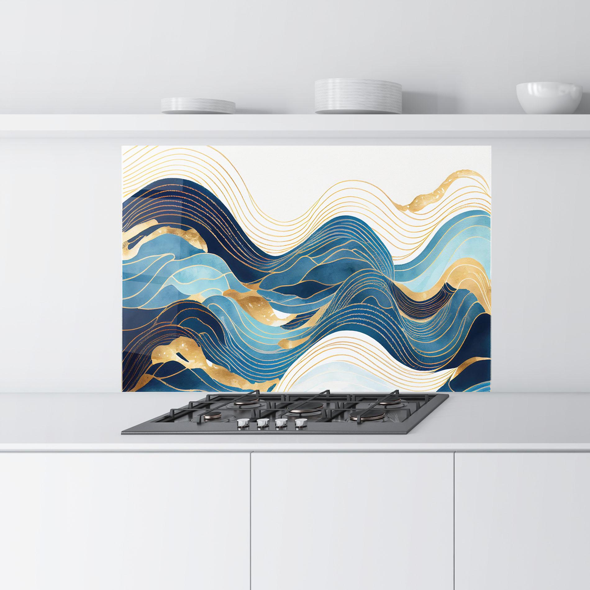 Küchenrückwand Glas Blue Wave Mountain mockup 9