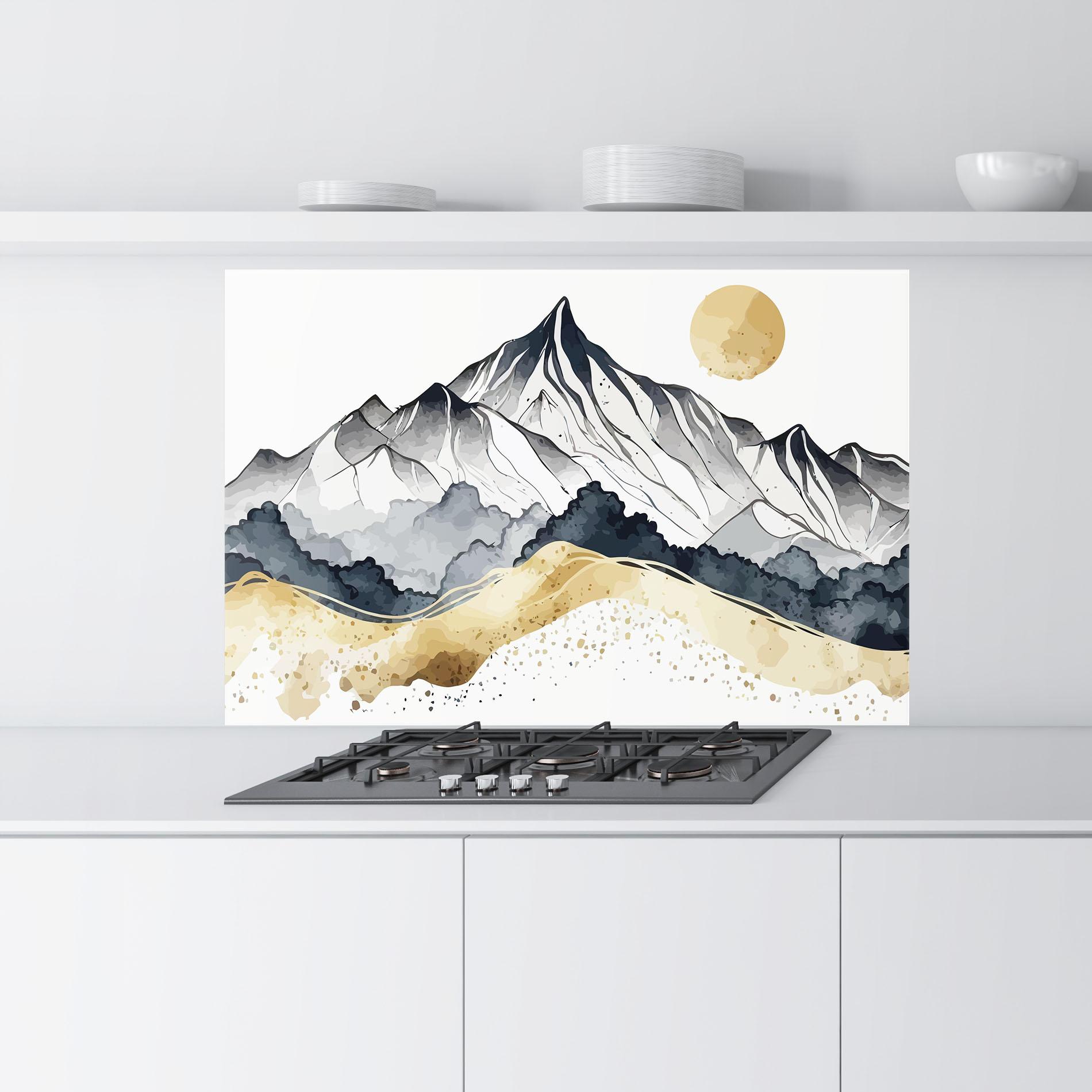Küchenrückwand Glas Grey Gold Mountain mockup 9