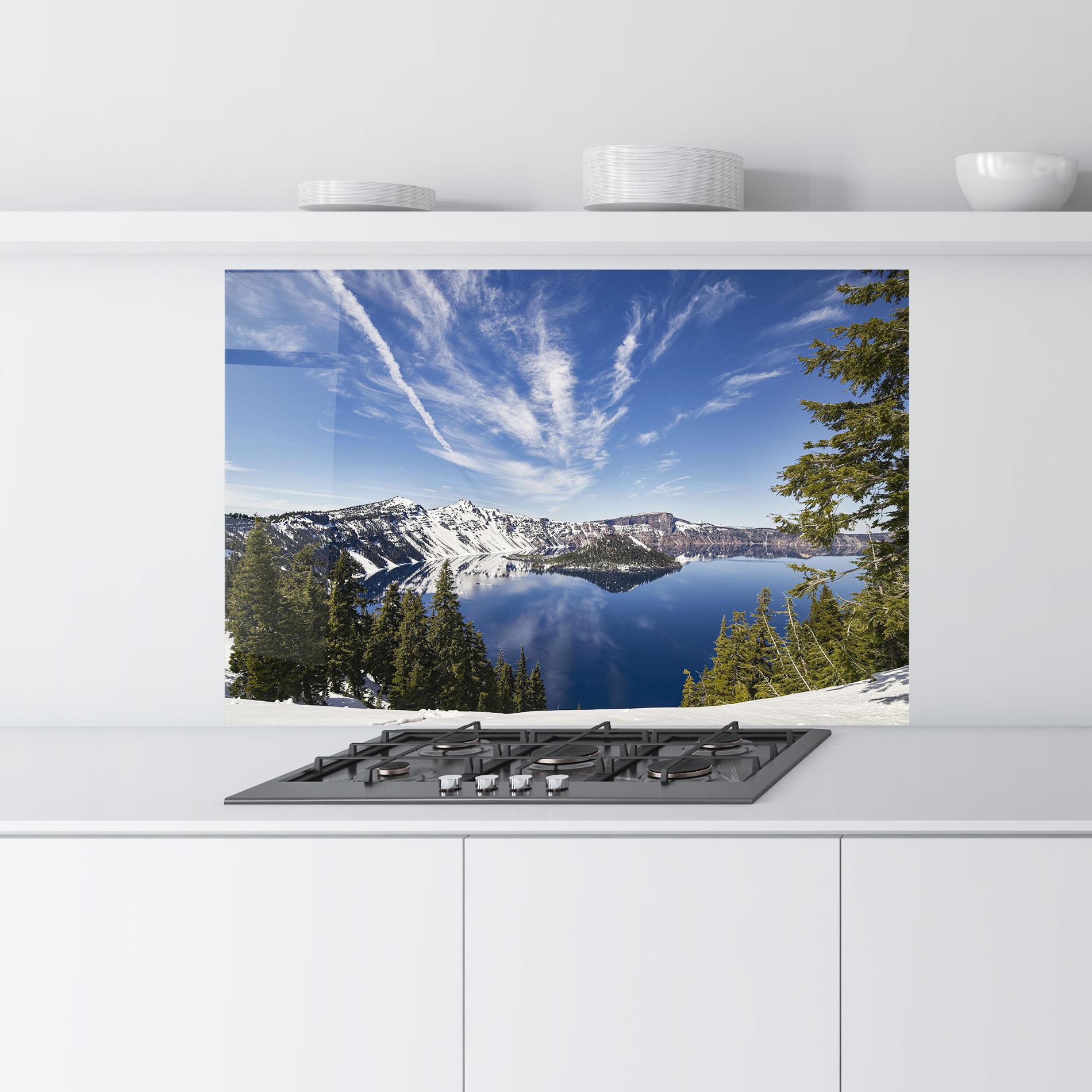Küchenrückwand Glas White Snowy Mountain mockup 9