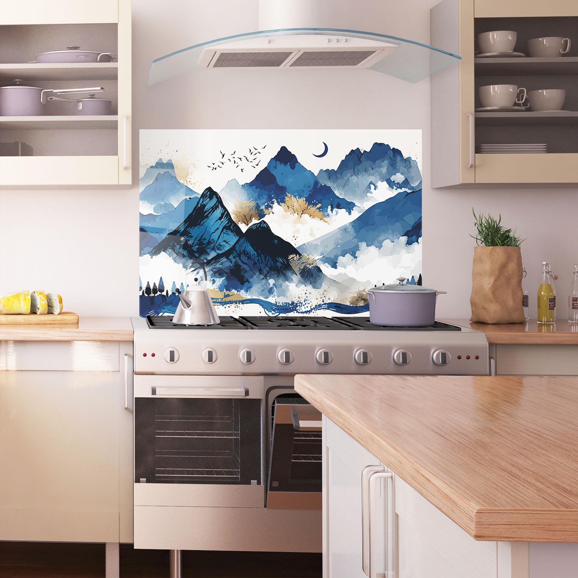 Küchenrückwand Glas Blue Mountain Moon mockup 1