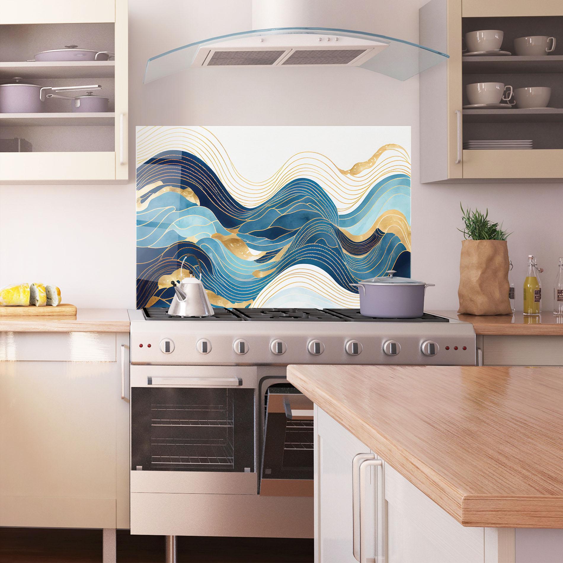 Küchenrückwand Glas Blue Wave Mountain mockup 1