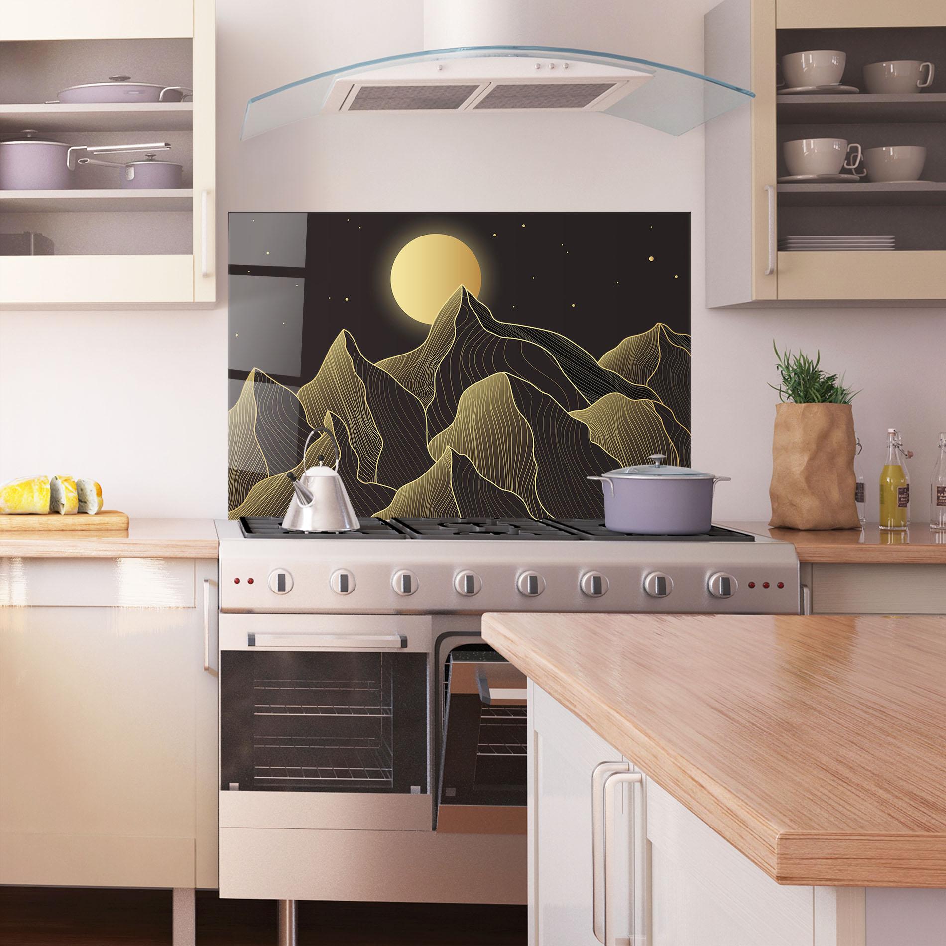 Küchenrückwand Glas Gold Shiny Moon mockup 1
