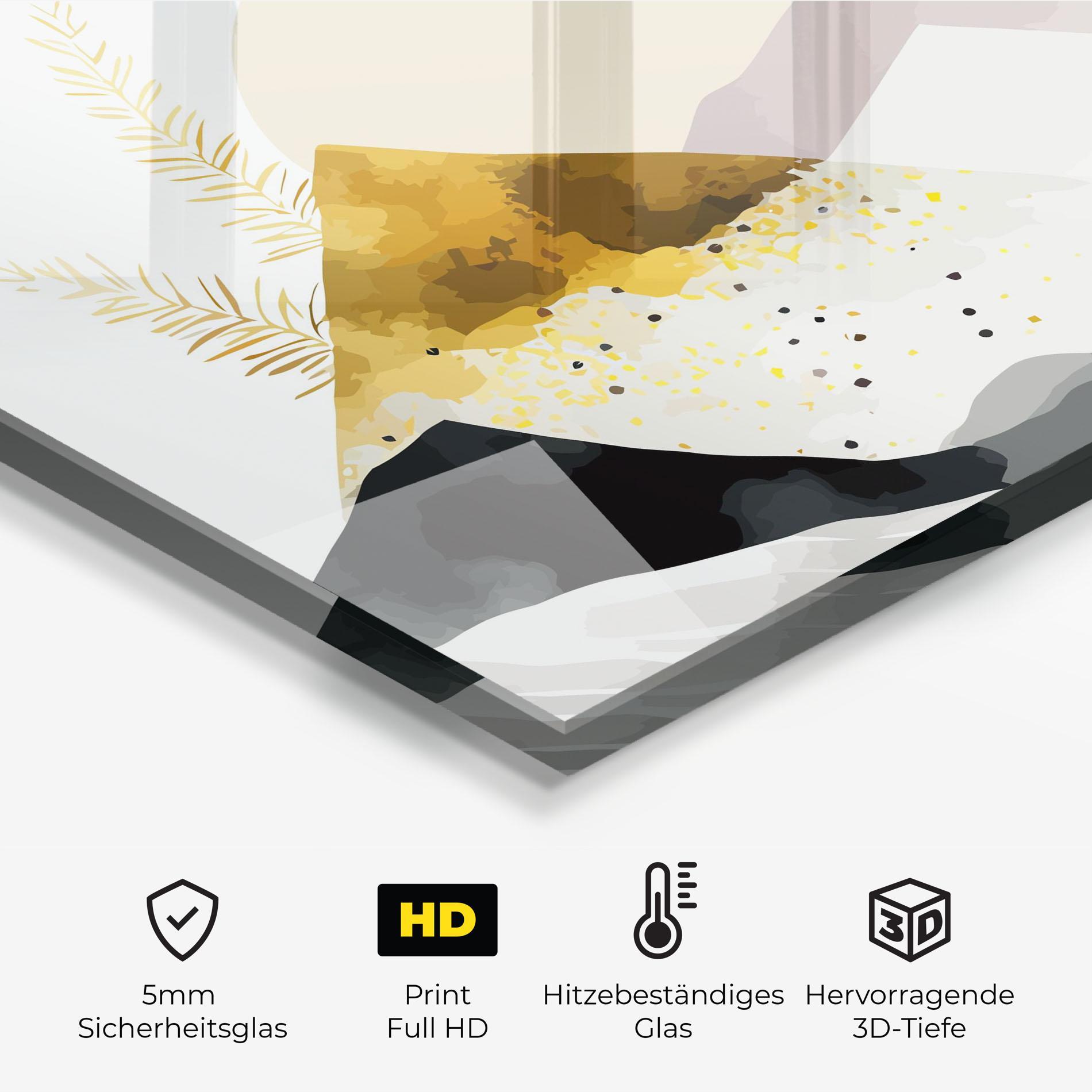 Küchenrückwand Glas Bird Gold Mountain mockup 2