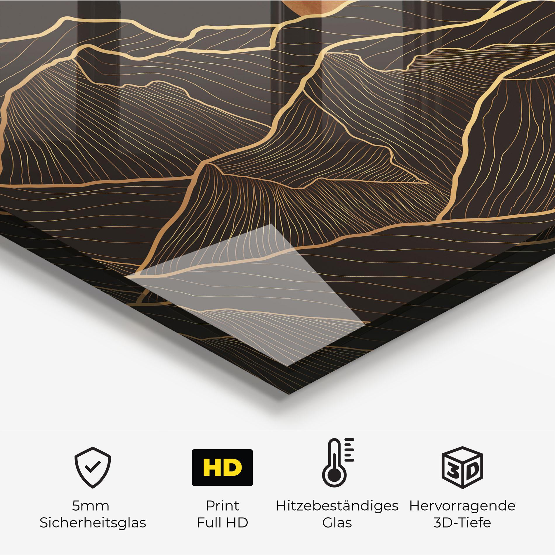 Küchenrückwand Glas Black Gold Mountains mockup 2