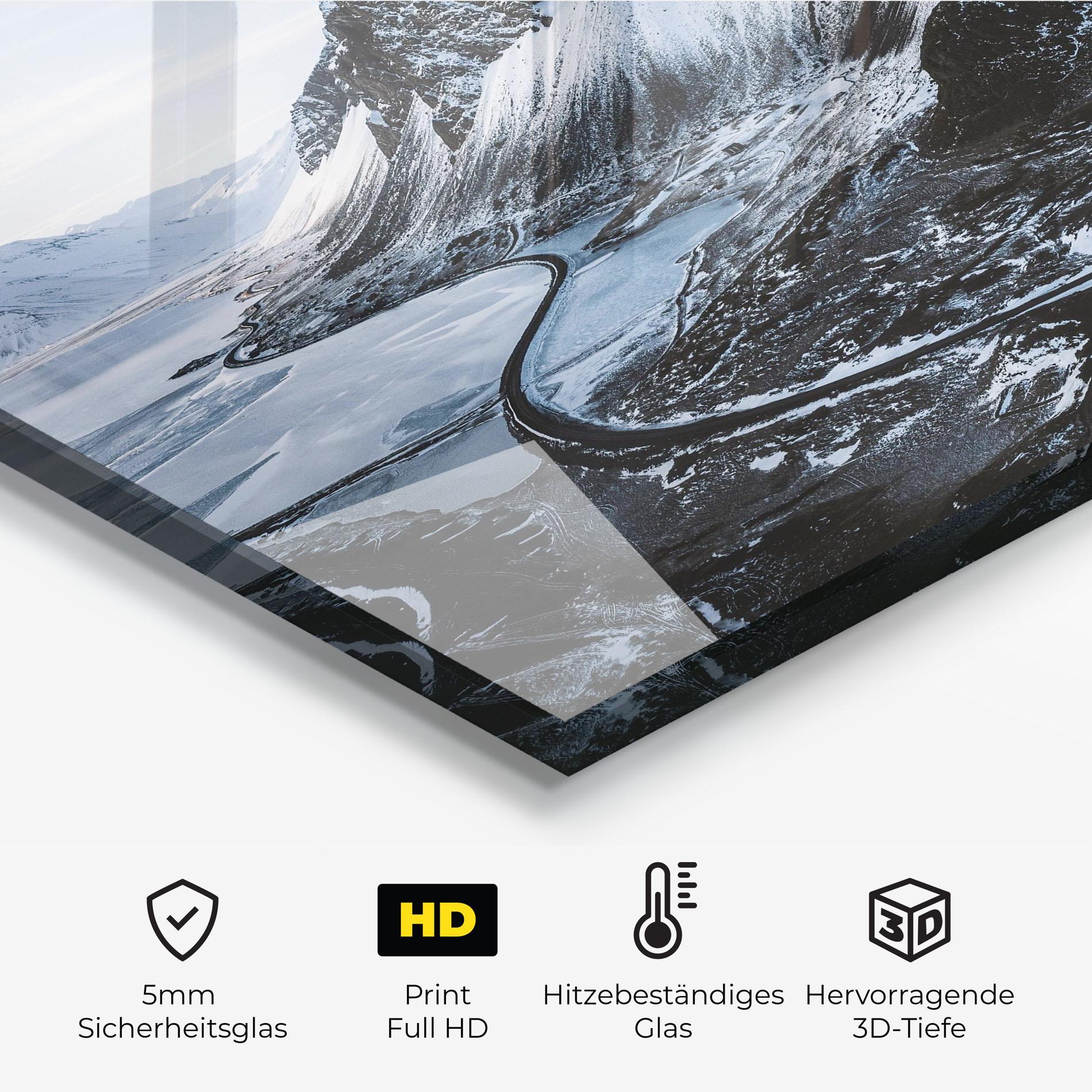 Küchenrückwand Glas Black Snowy Mountain mockup 2