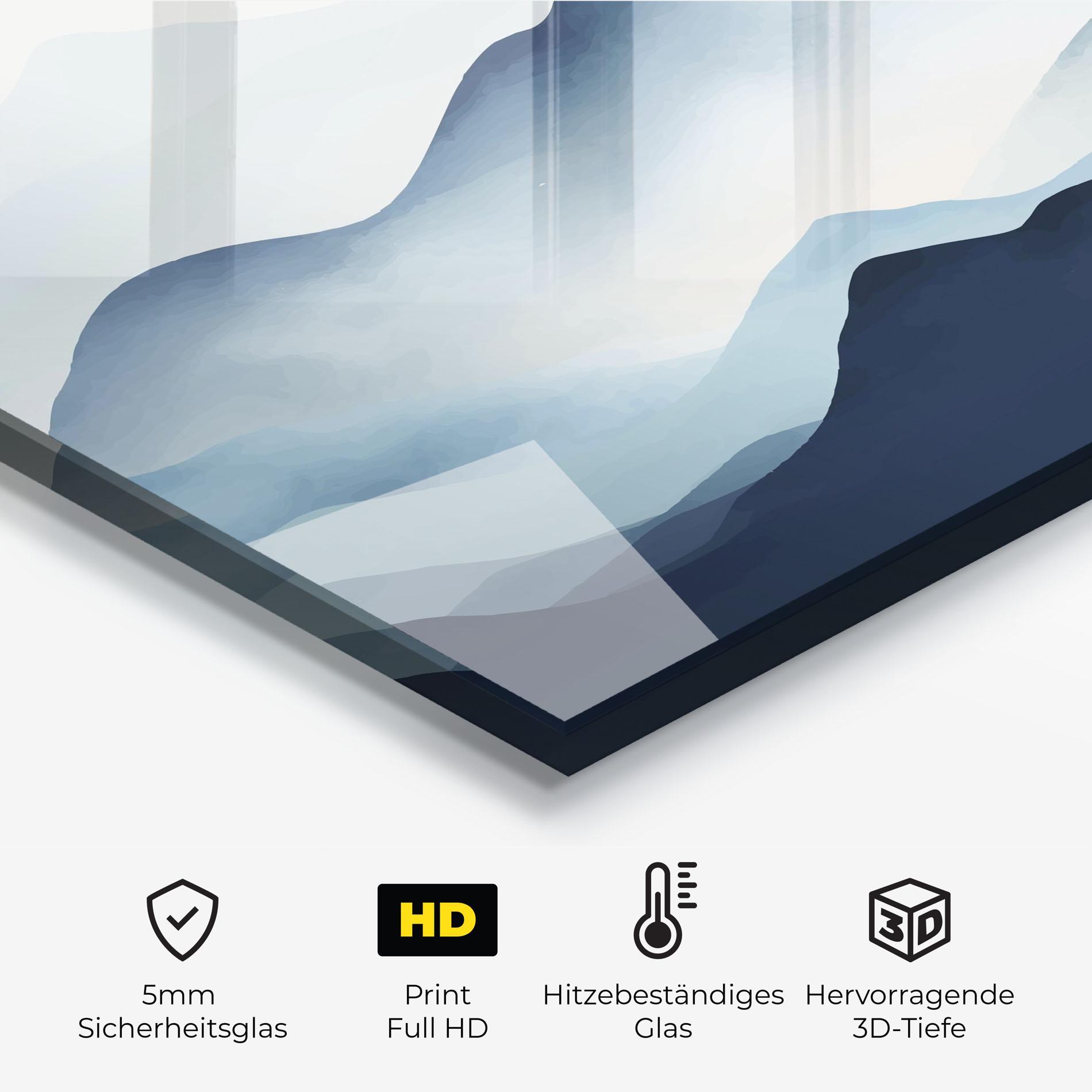 Küchenrückwand Glas Blue Foggy Mountain mockup 2