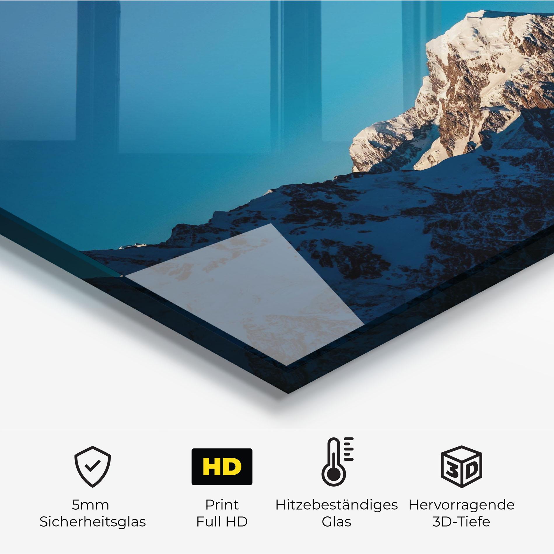 Küchenrückwand Glas Blue Snowy Mountain mockup 2