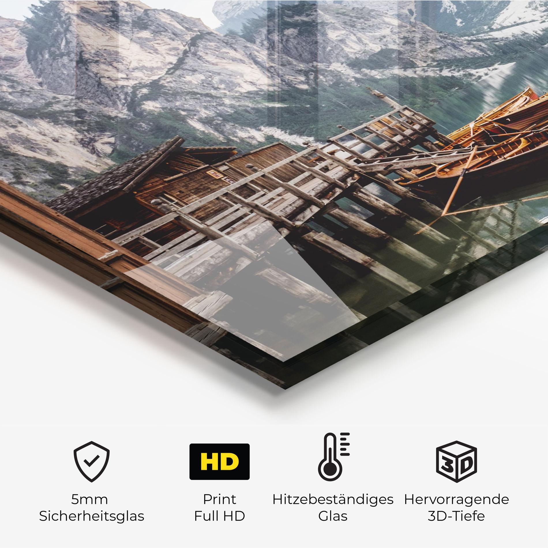 Küchenrückwand Glas Boat Lake Mountain mockup 2