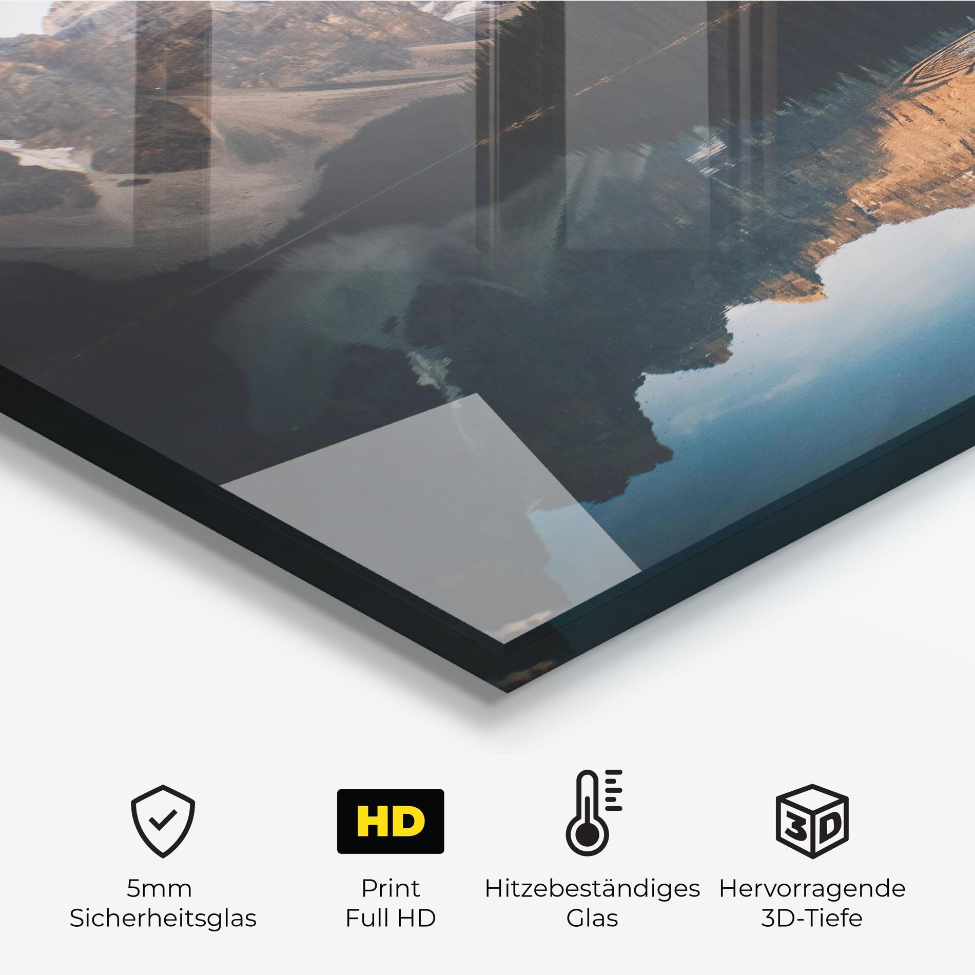 Küchenrückwand Glas Brown Mountain Lake mockup 2