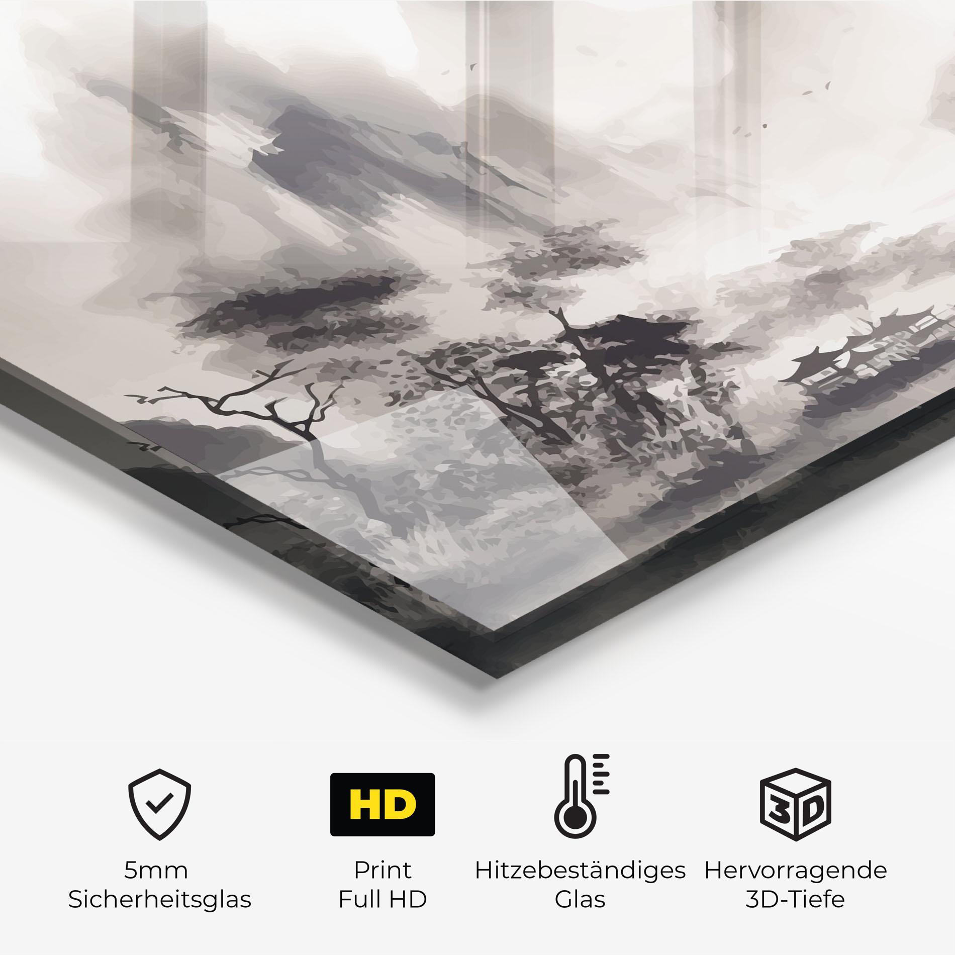 Küchenrückwand Glas Far Away Mountain mockup 2