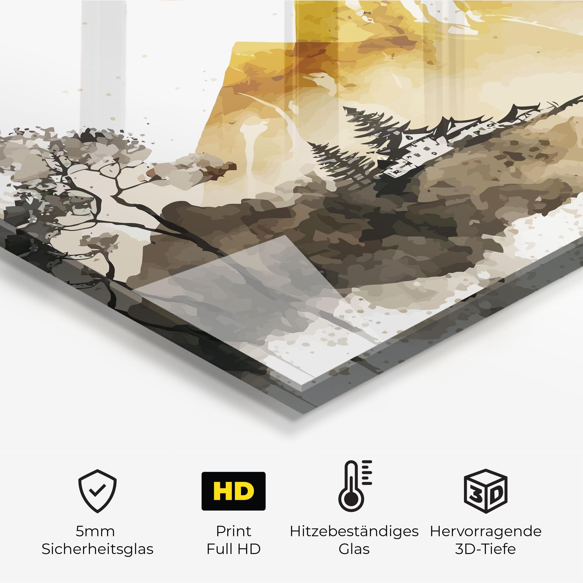 Küchenrückwand Glas Gold Mountain Art mockup 2