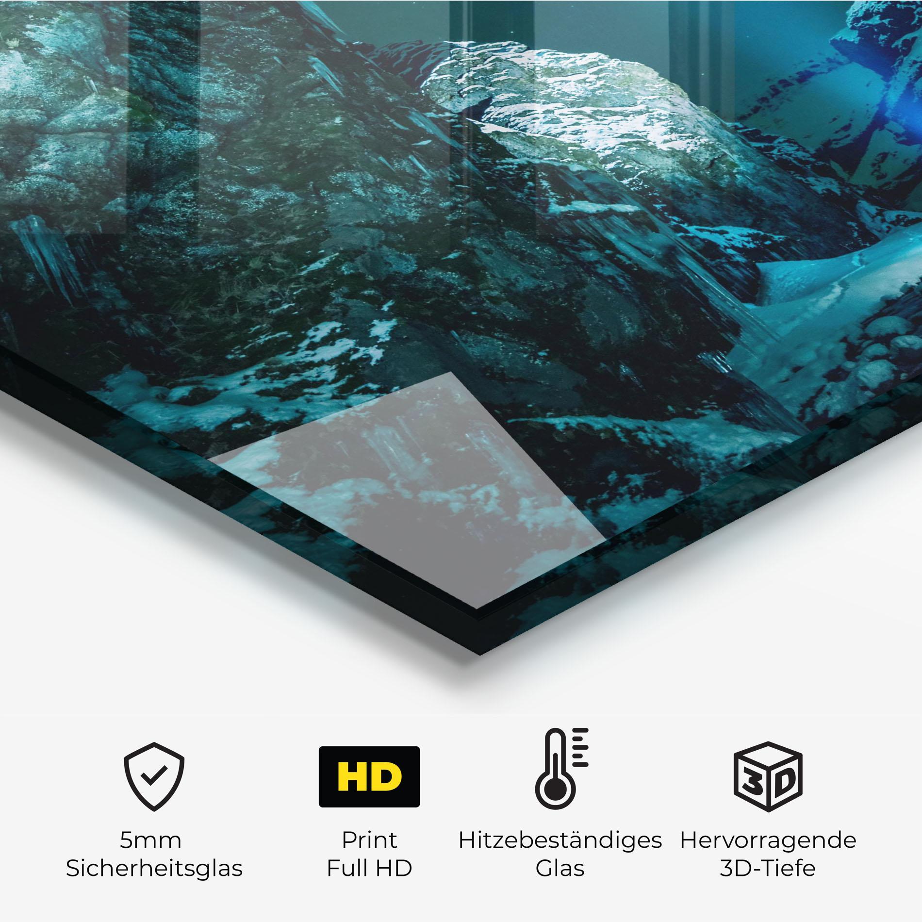 Küchenrückwand Glas Green Light Mountain mockup 2