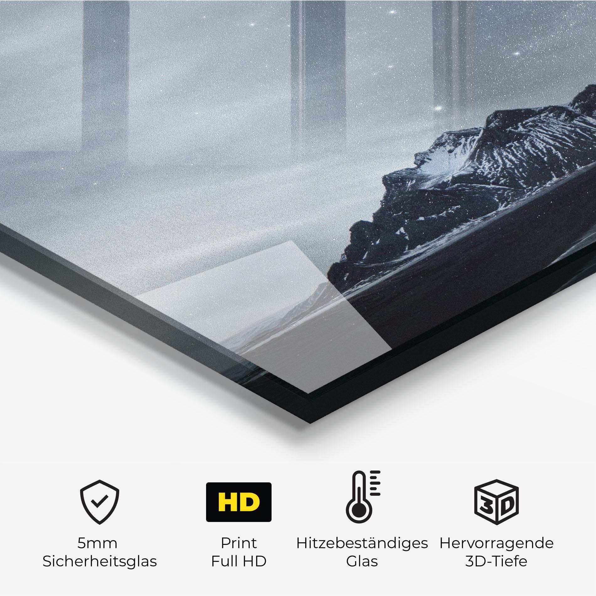 Küchenrückwand Glas Grey Star Mountain mockup 2