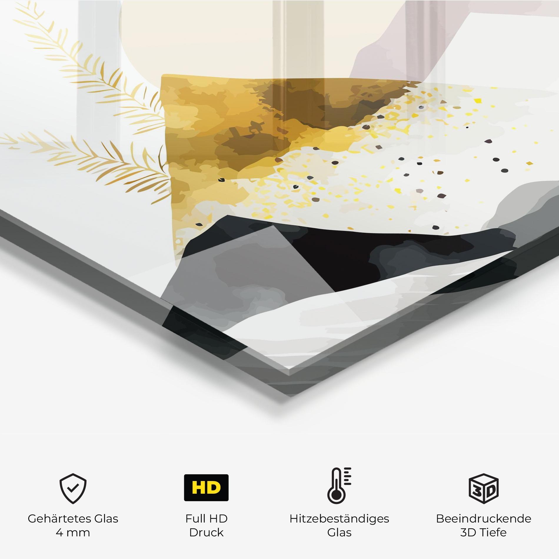 Küchenrückwand Glas Bird Gold Mountain mockup 2