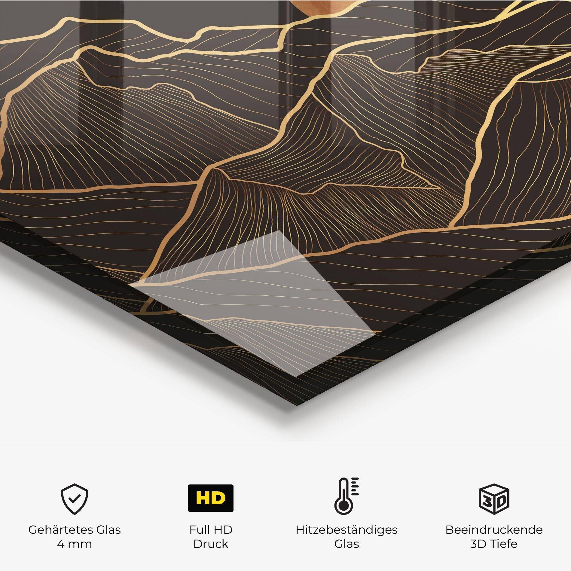 Küchenrückwand Glas Black Gold Mountains mockup 2