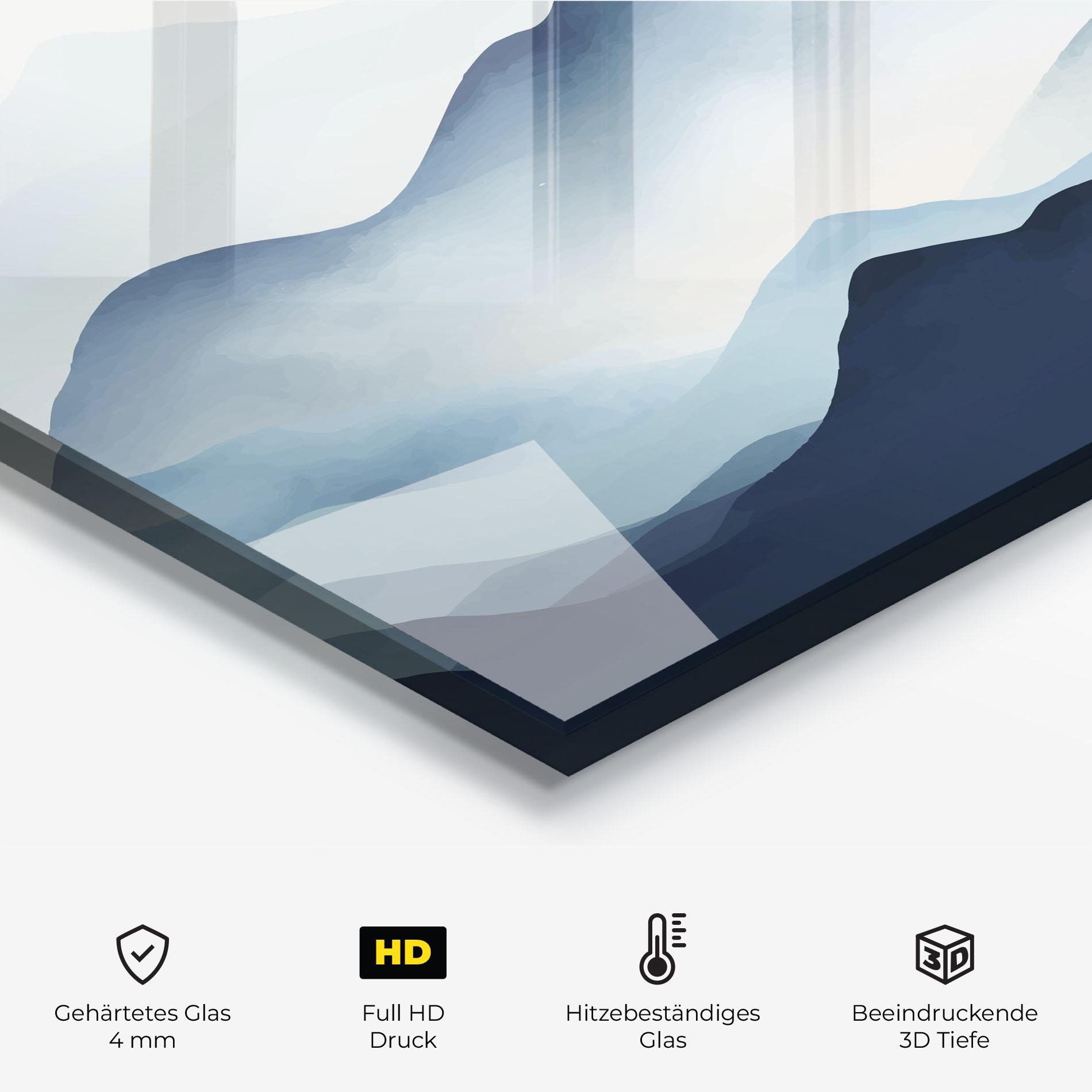 Küchenrückwand Glas Blue Foggy Mountain mockup 2
