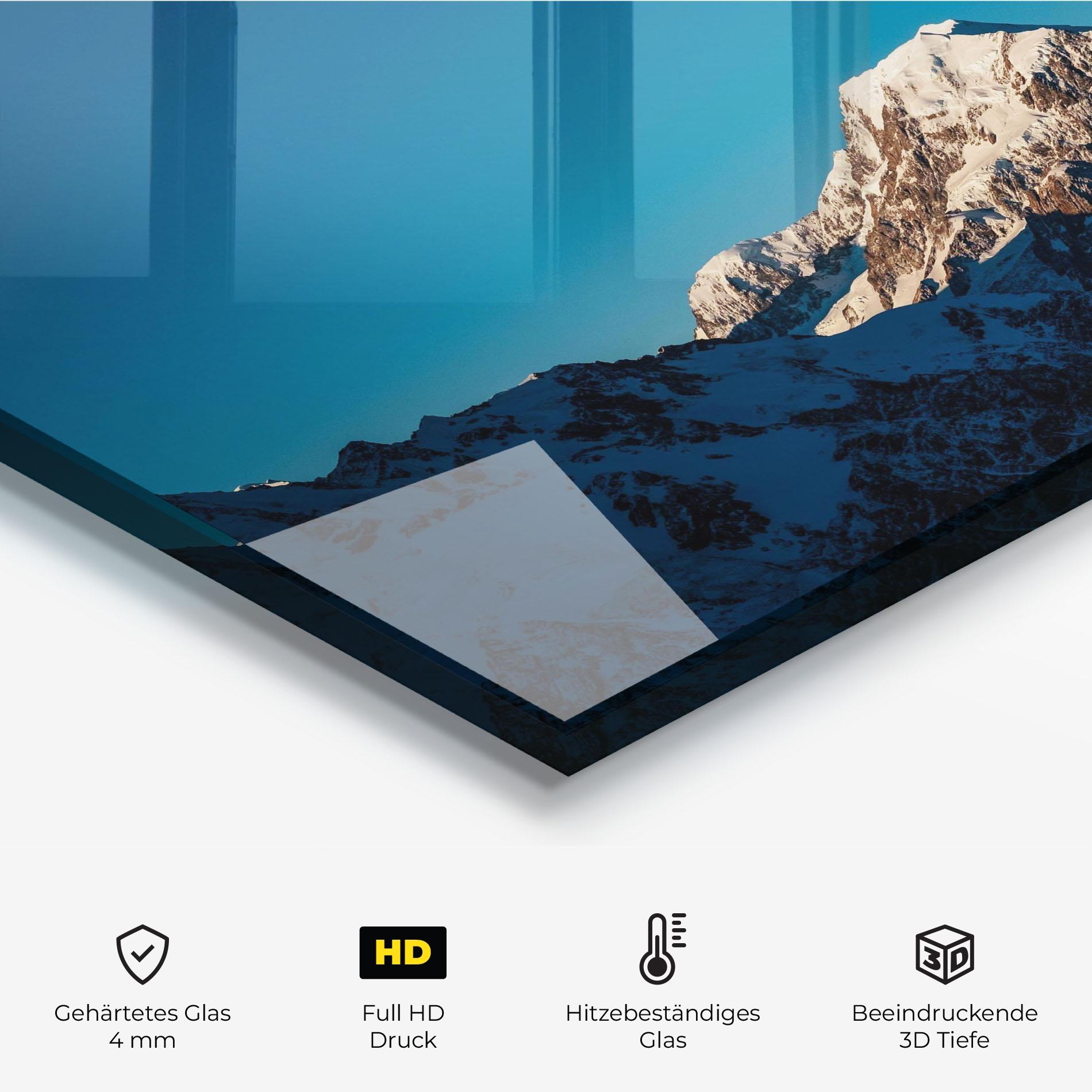 Küchenrückwand Glas Blue Snowy Mountain mockup 2