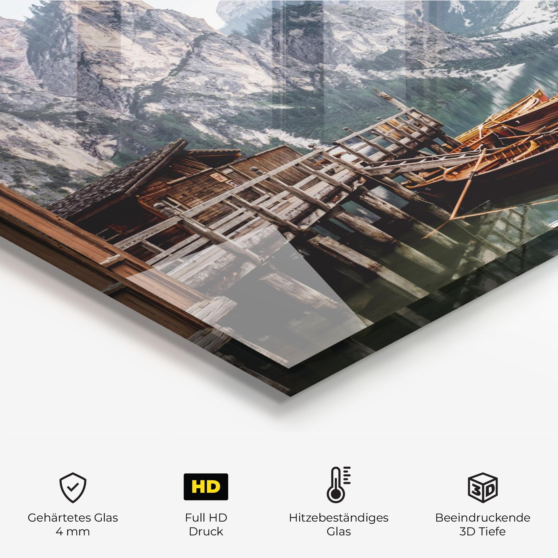 Küchenrückwand Glas Boat Lake Mountain mockup 2