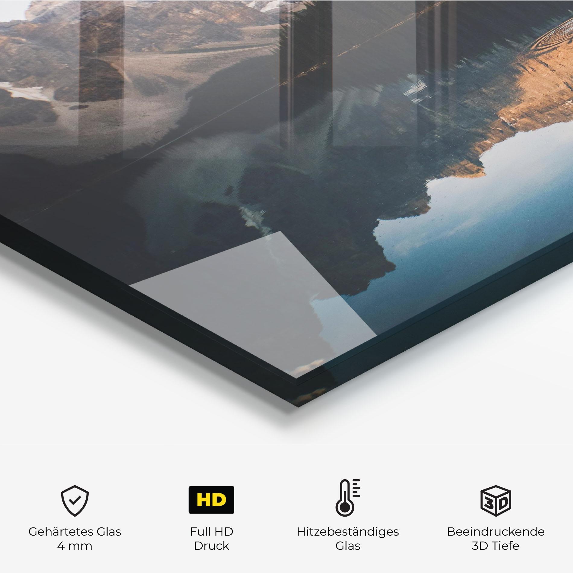 Küchenrückwand Glas Brown Mountain Lake mockup 2