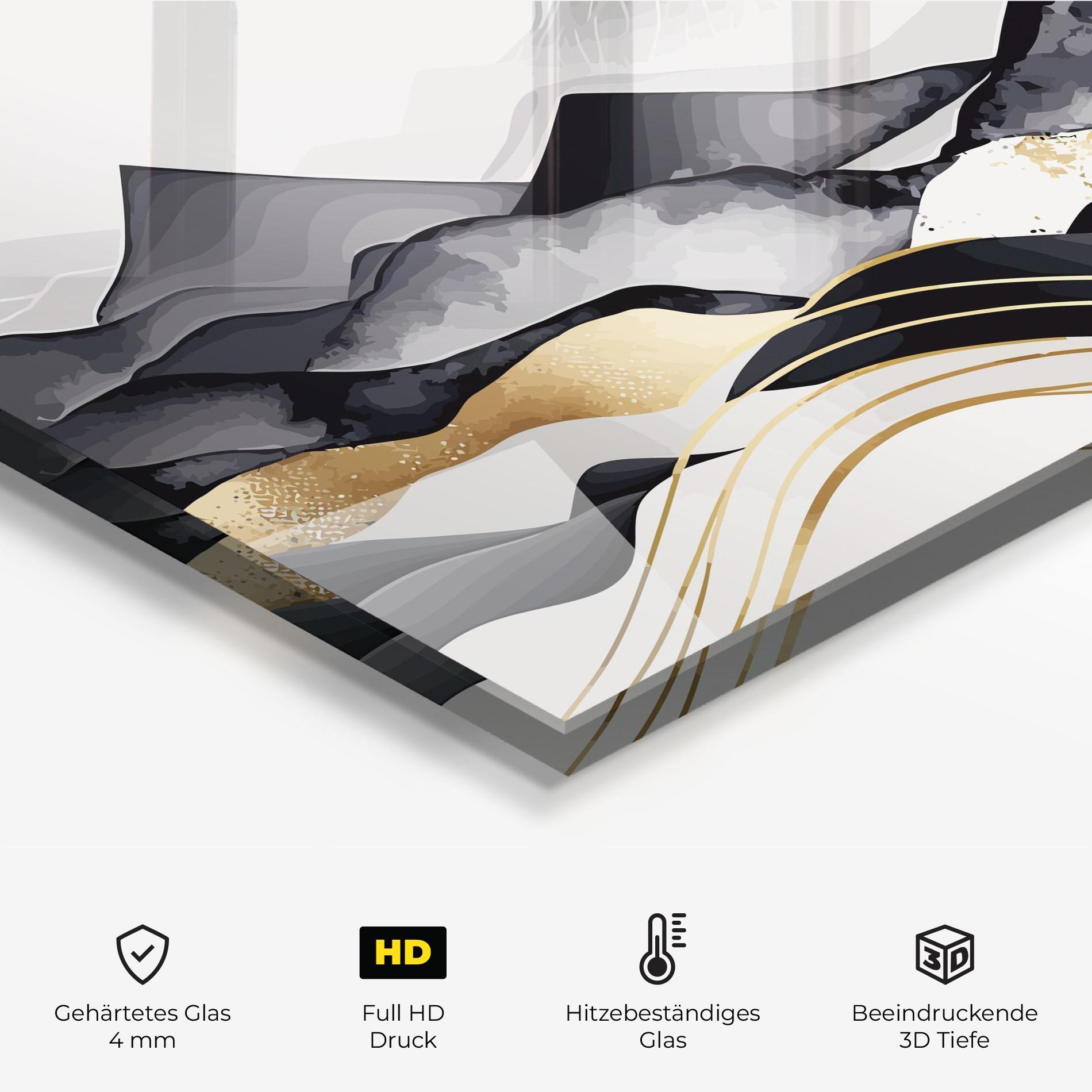 Küchenrückwand Glas Gold Black Mountain mockup 2