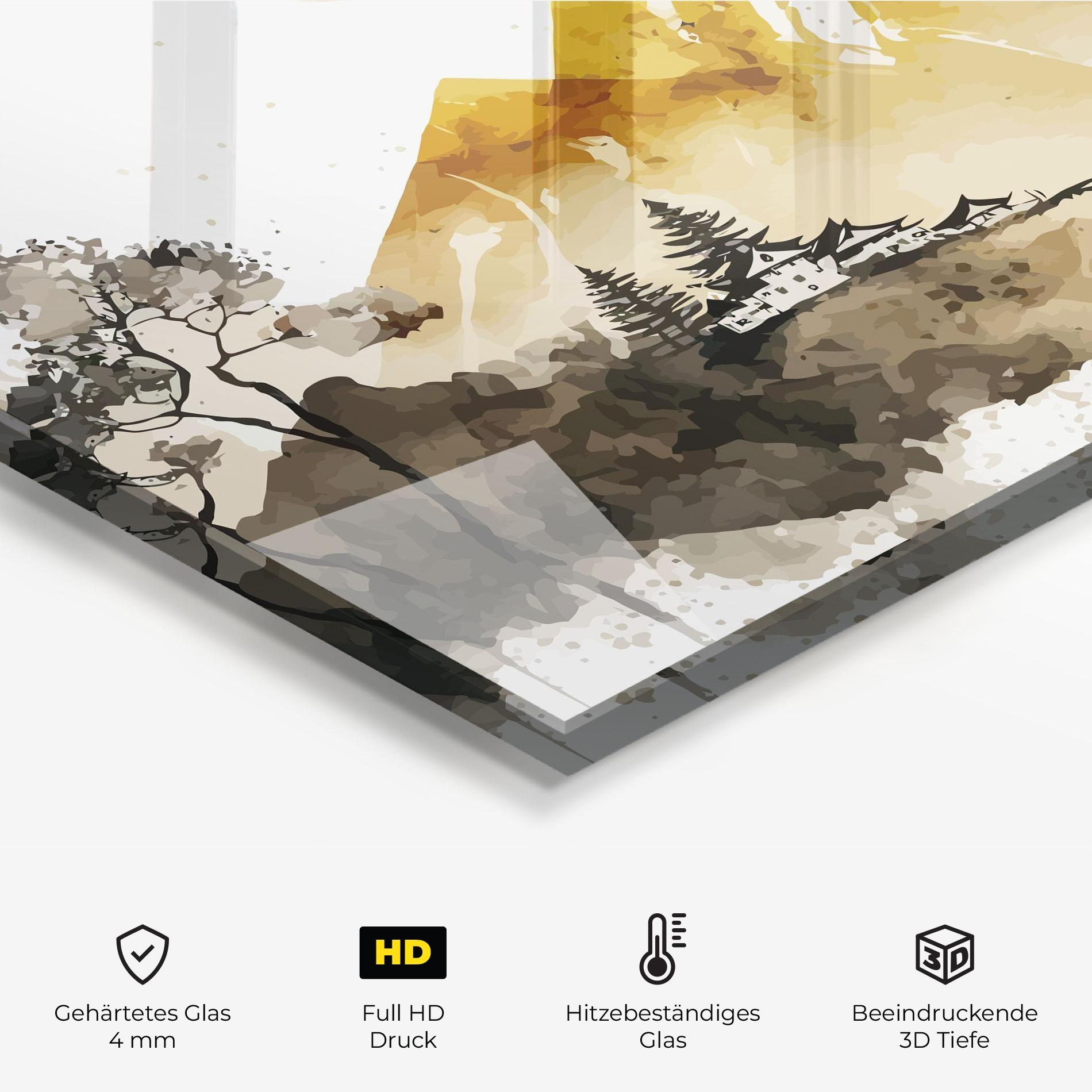 Küchenrückwand Glas Gold Mountain Art mockup 2