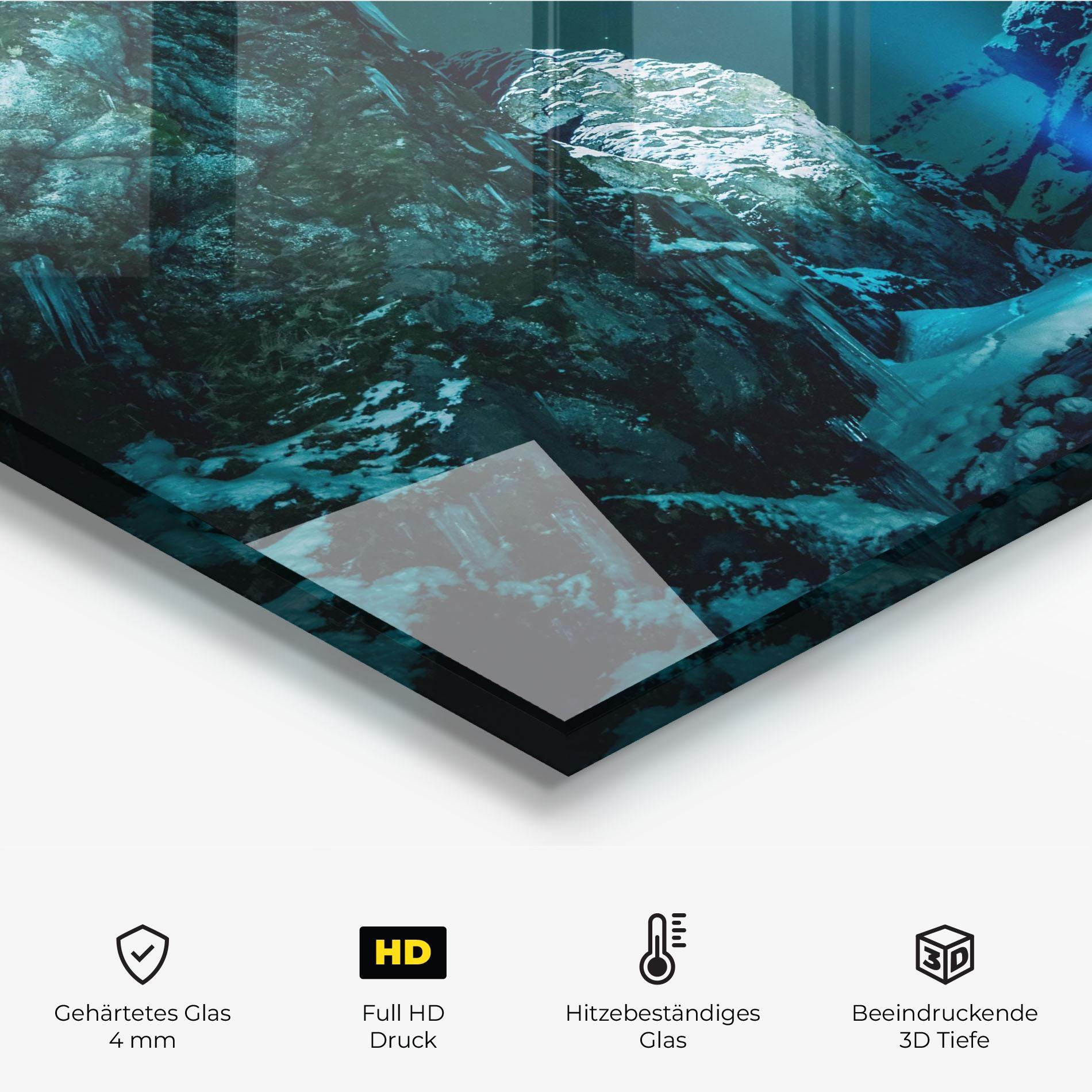 Küchenrückwand Glas Green Light Mountain mockup 2