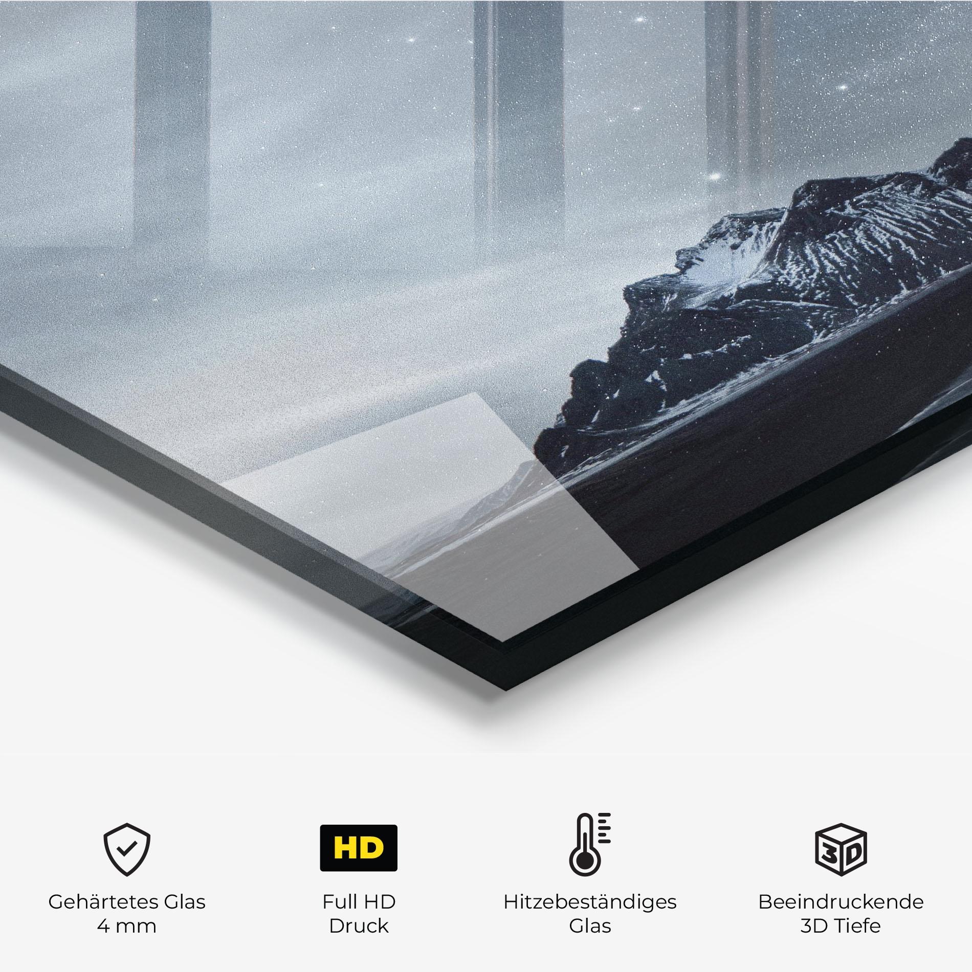 Küchenrückwand Glas Grey Star Mountain mockup 2