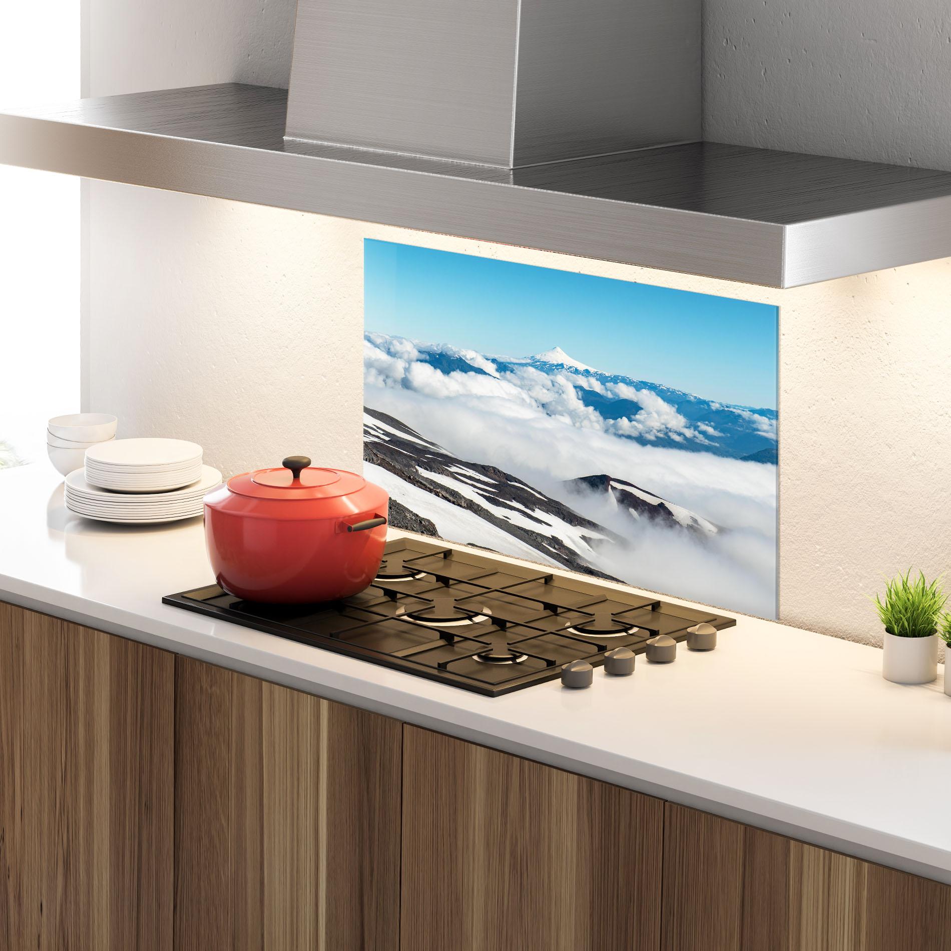 Küchenrückwand Glas Cloudy High View mockup 4