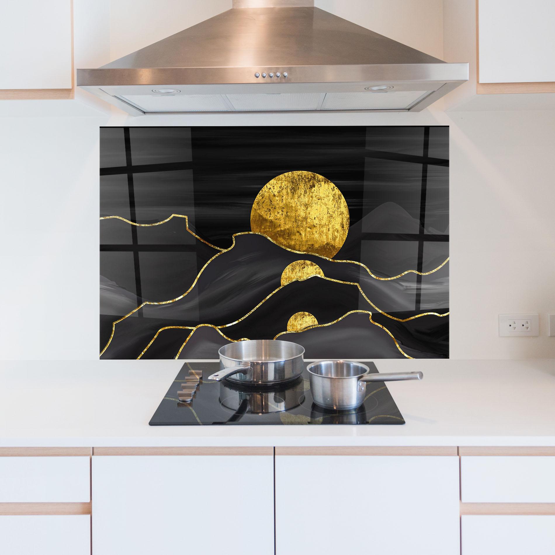 Küchenrückwand Glas Black Moutains mockup 5