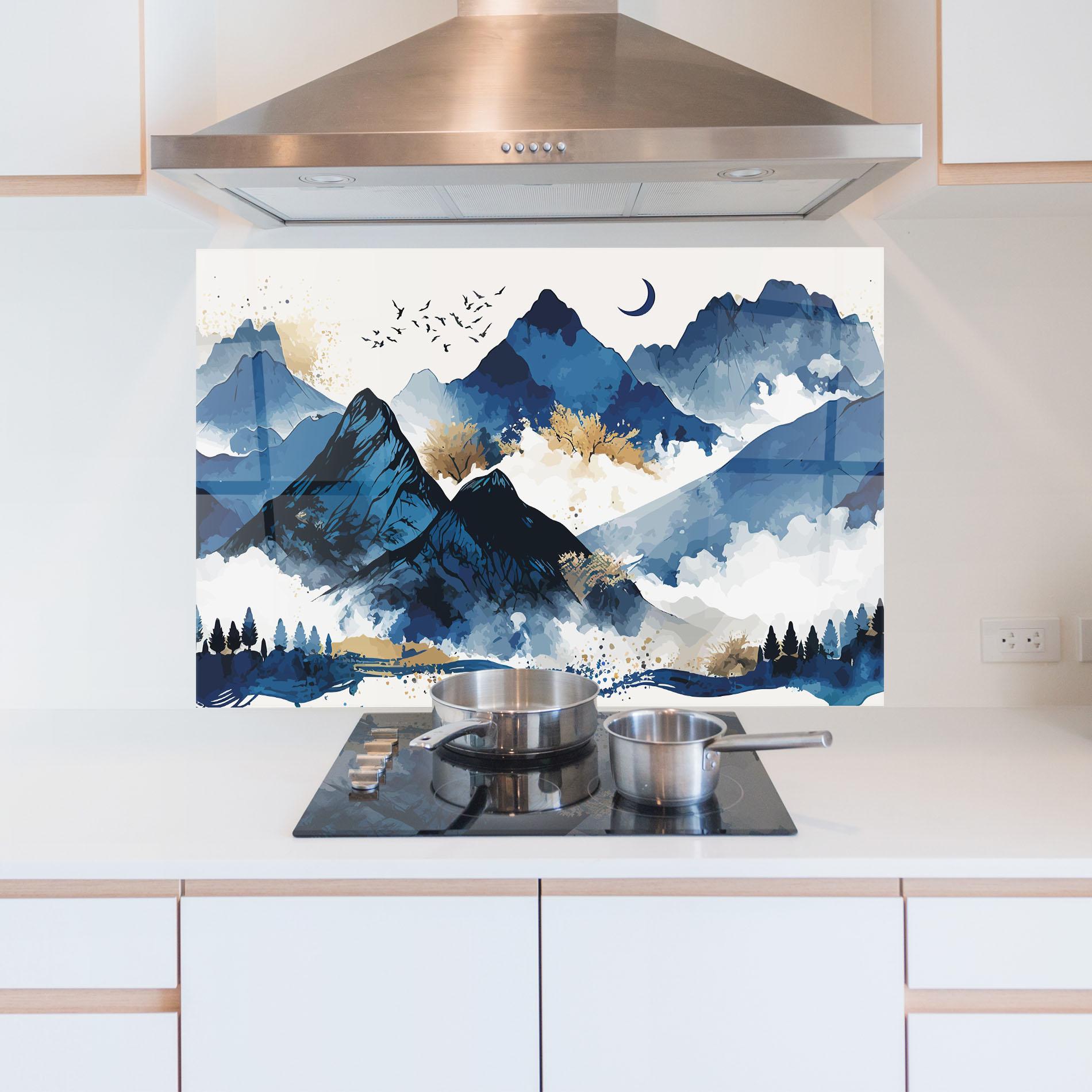 Küchenrückwand Glas Blue Mountain Moon mockup 5