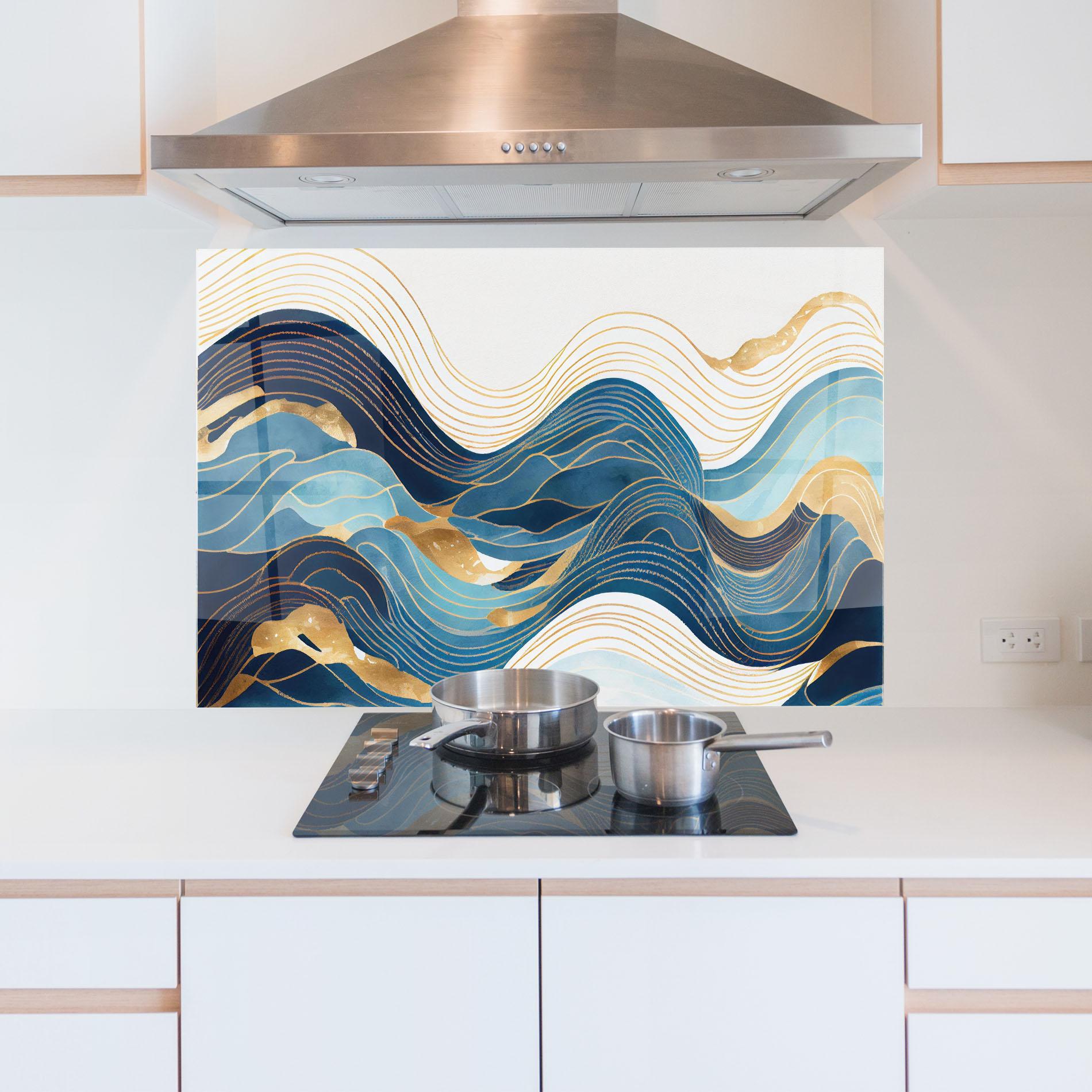 Küchenrückwand Glas Blue Wave Mountain mockup 5
