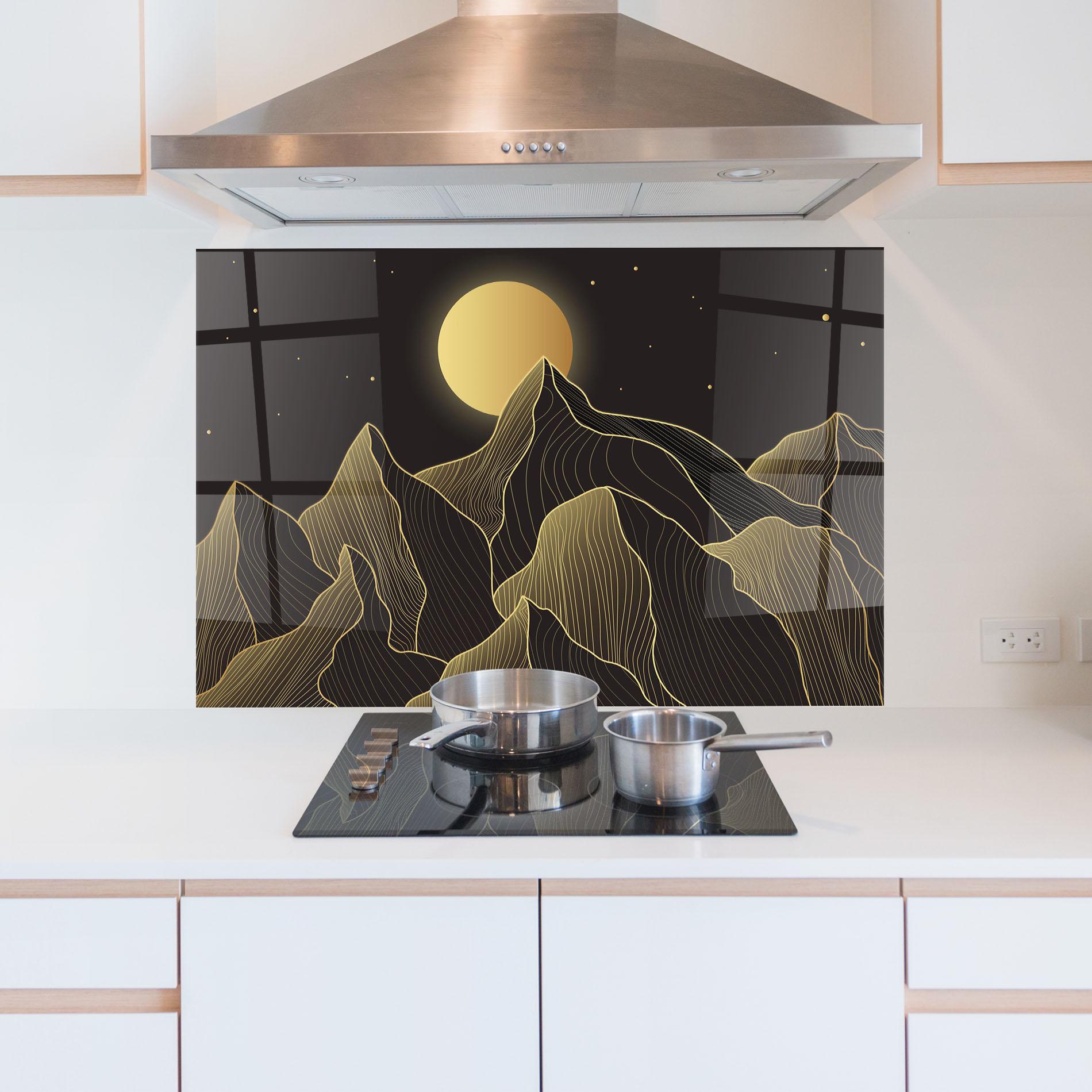 Küchenrückwand Glas Gold Shiny Moon mockup 5