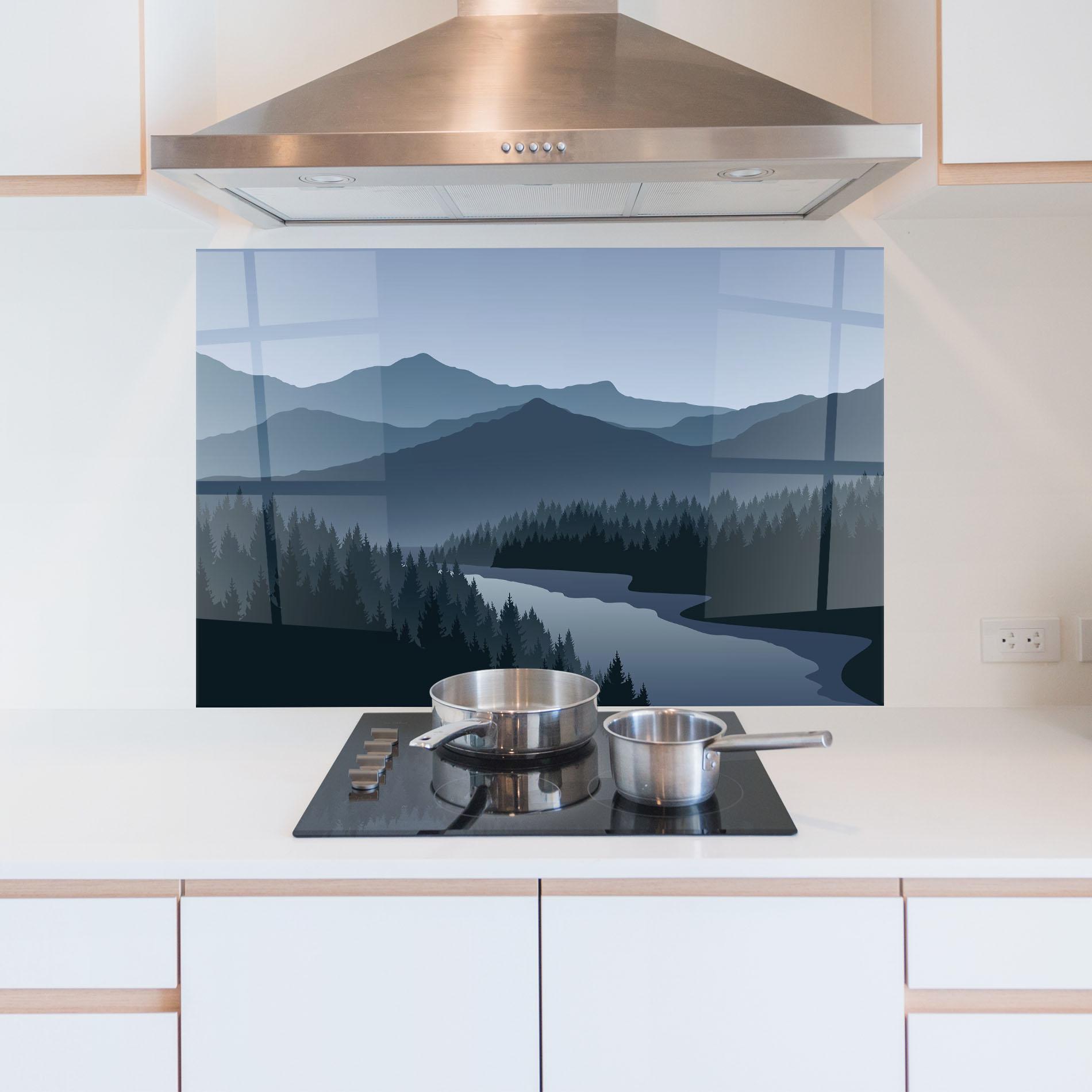 Küchenrückwand Glas Grey Mountain mockup 5