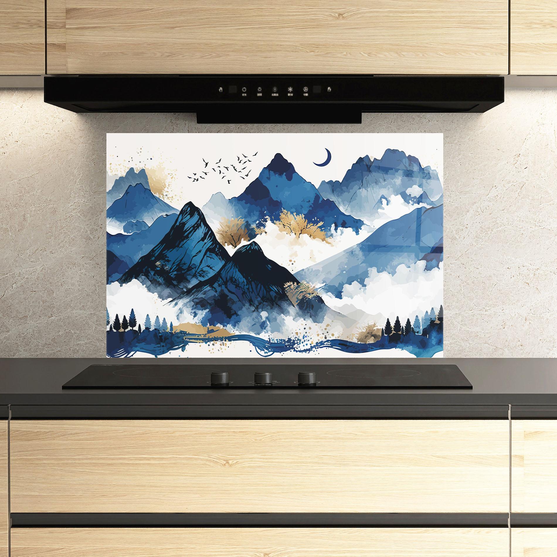 Küchenrückwand Glas Blue Mountain Moon mockup 3