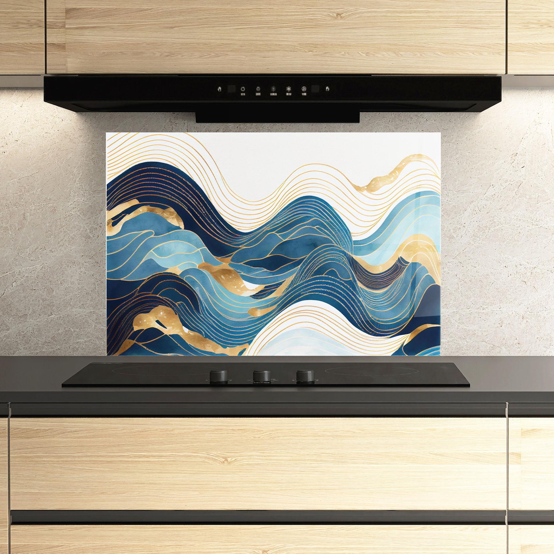Küchenrückwand Glas Blue Wave Mountain mockup 3