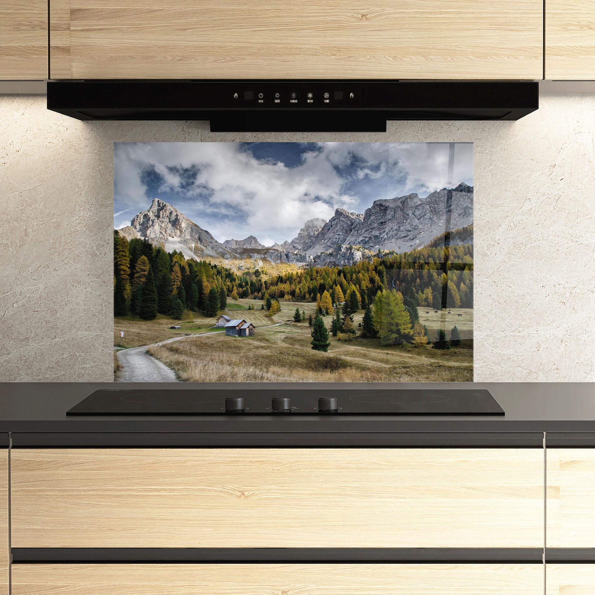 Küchenrückwand Glas Cloudy Mountains View mockup 3