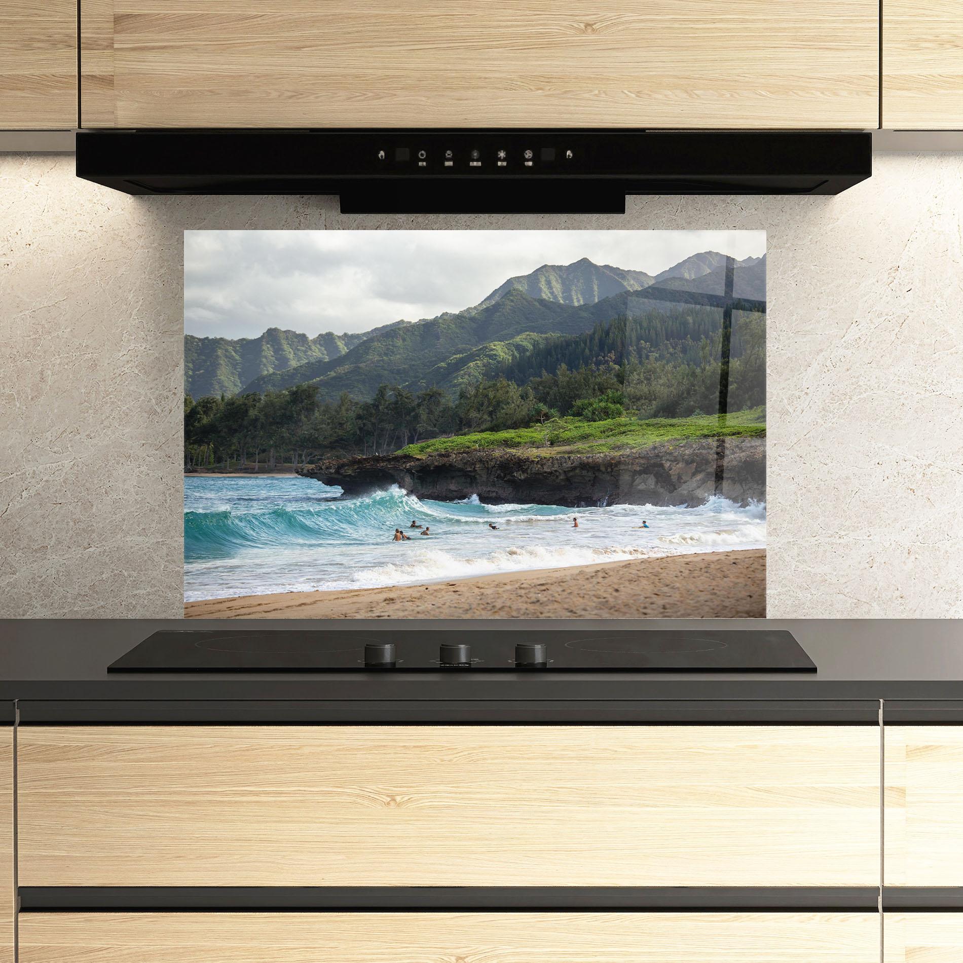 Küchenrückwand Glas Fun Waves mockup 3