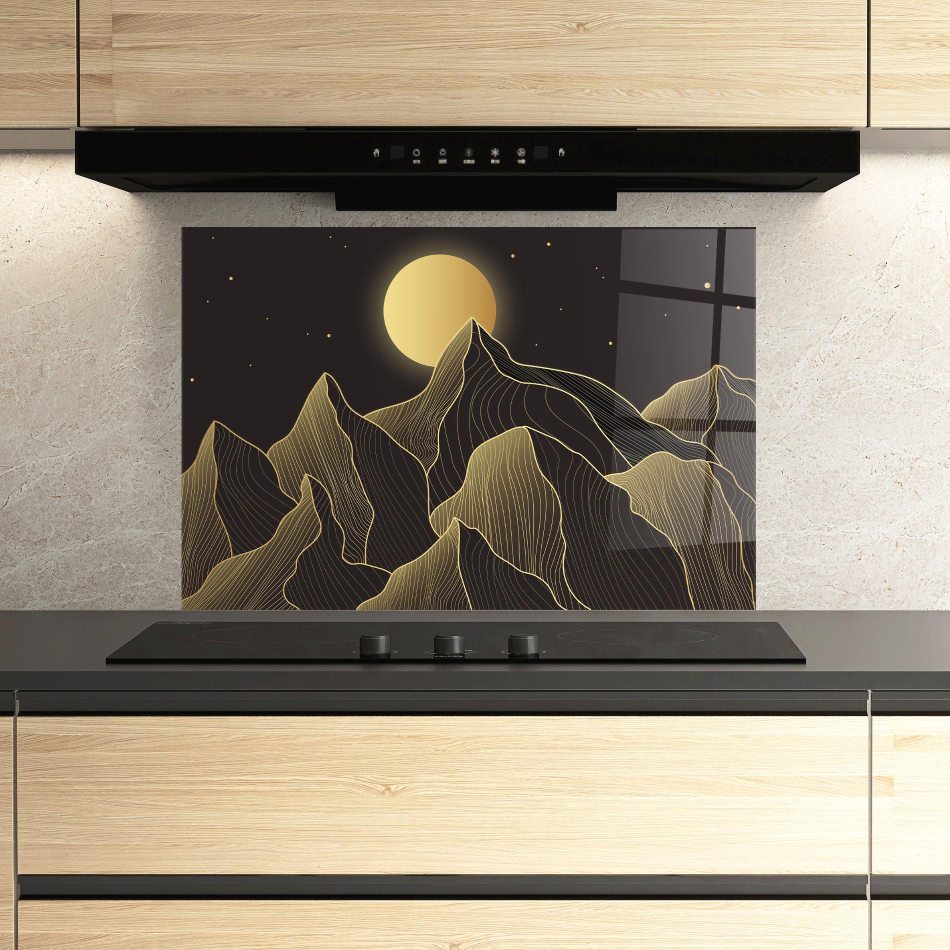 Küchenrückwand Glas Gold Shiny Moon mockup 3