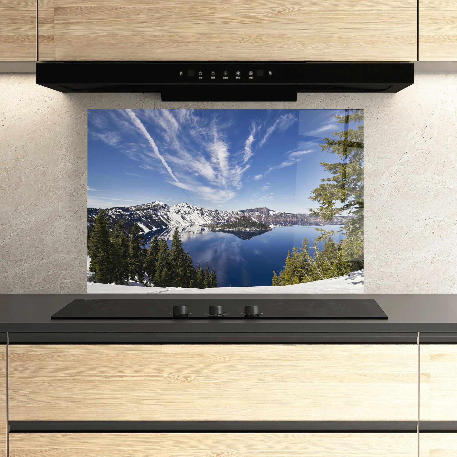 Küchenrückwand Glas White Snowy Mountain mockup 3